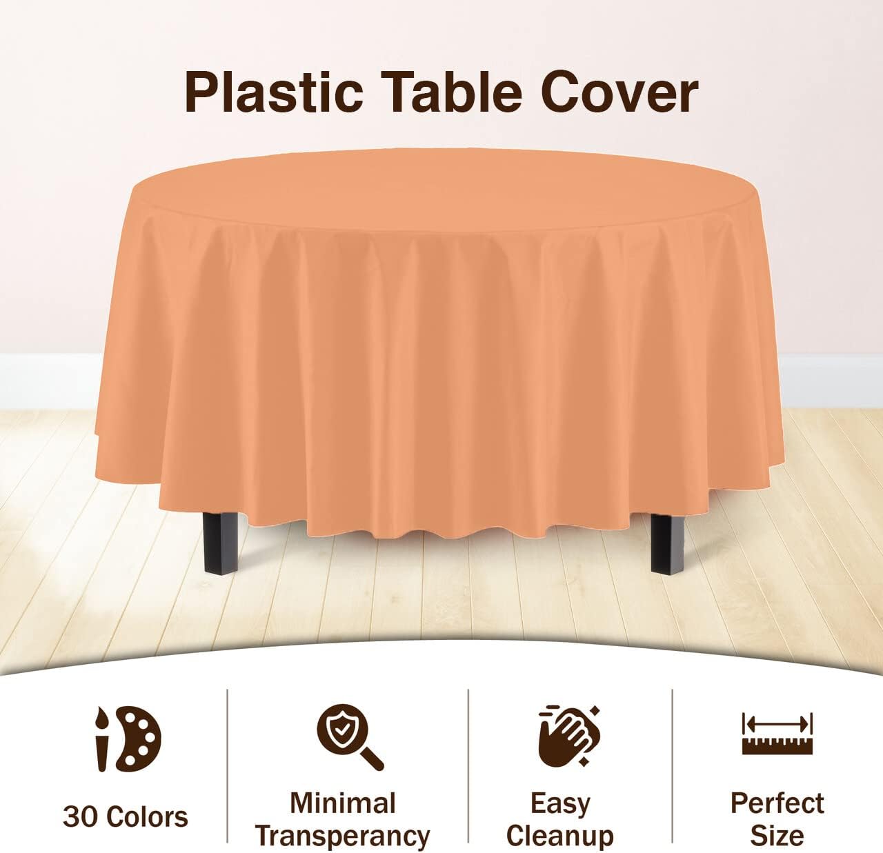 Exquisite 12-Pack Premium Plastic 84-Inch Round Tablecloth, Peach