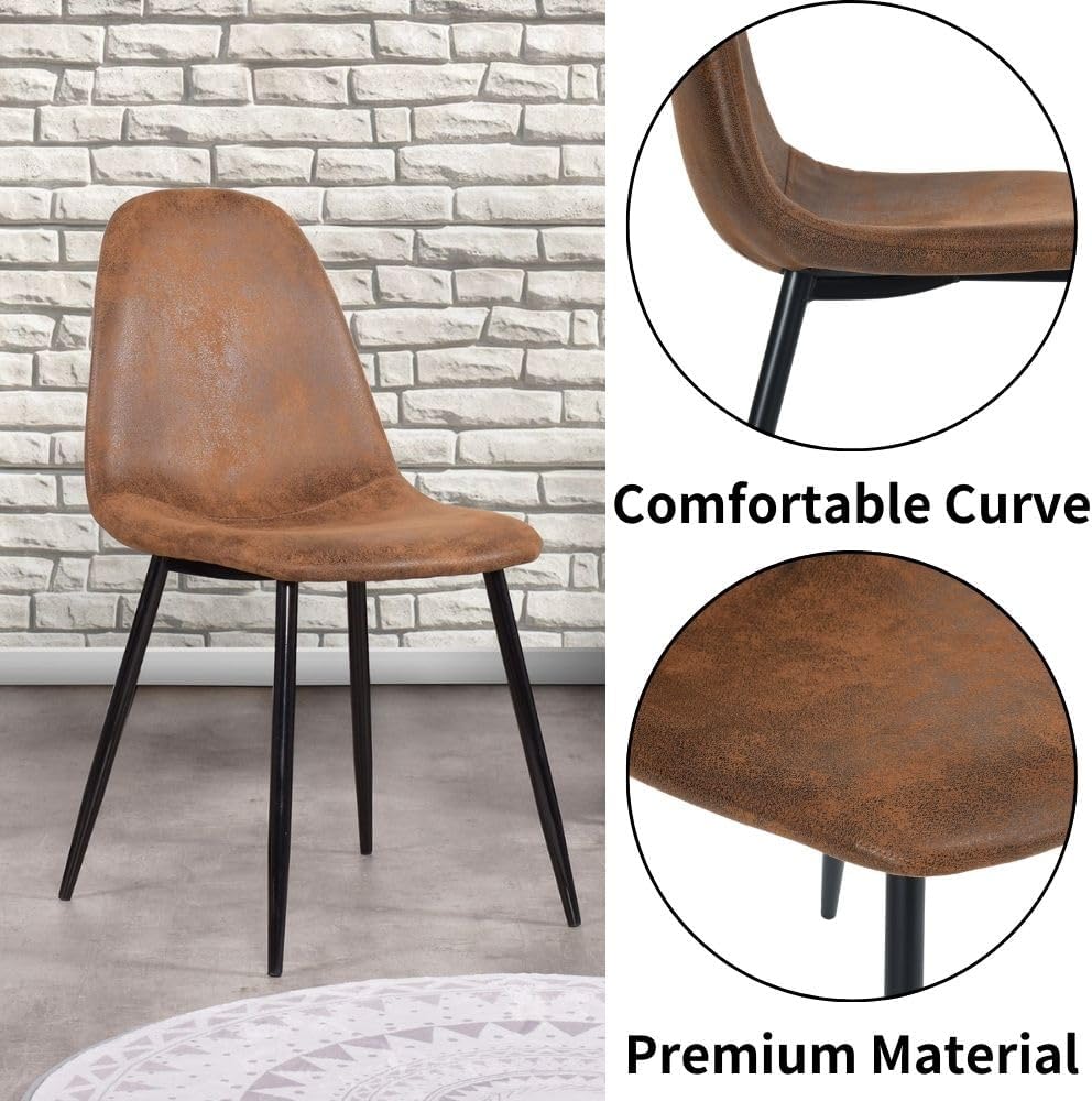 Homy Casa Dining Chairs Set of 4, Modern Mid-Century Style Dining Room Side Chairs Accent Chairs with Black Metal Legs Comfortable for Kitchen Lounge Farmhouse, Rustic Brown, 4PCS