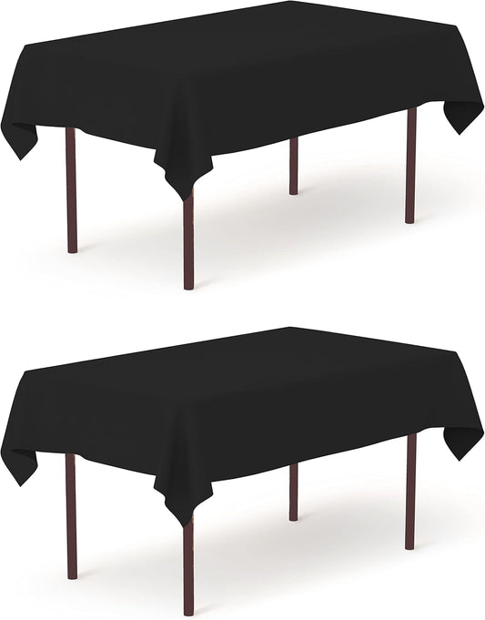 Pomp Black 60" x 84" Poplin Polyester Tablecloth (2 Pack) | Wrinkle + Stain Resistant Easy Care Premium Fabric | Fits 5FT Rectangle Table