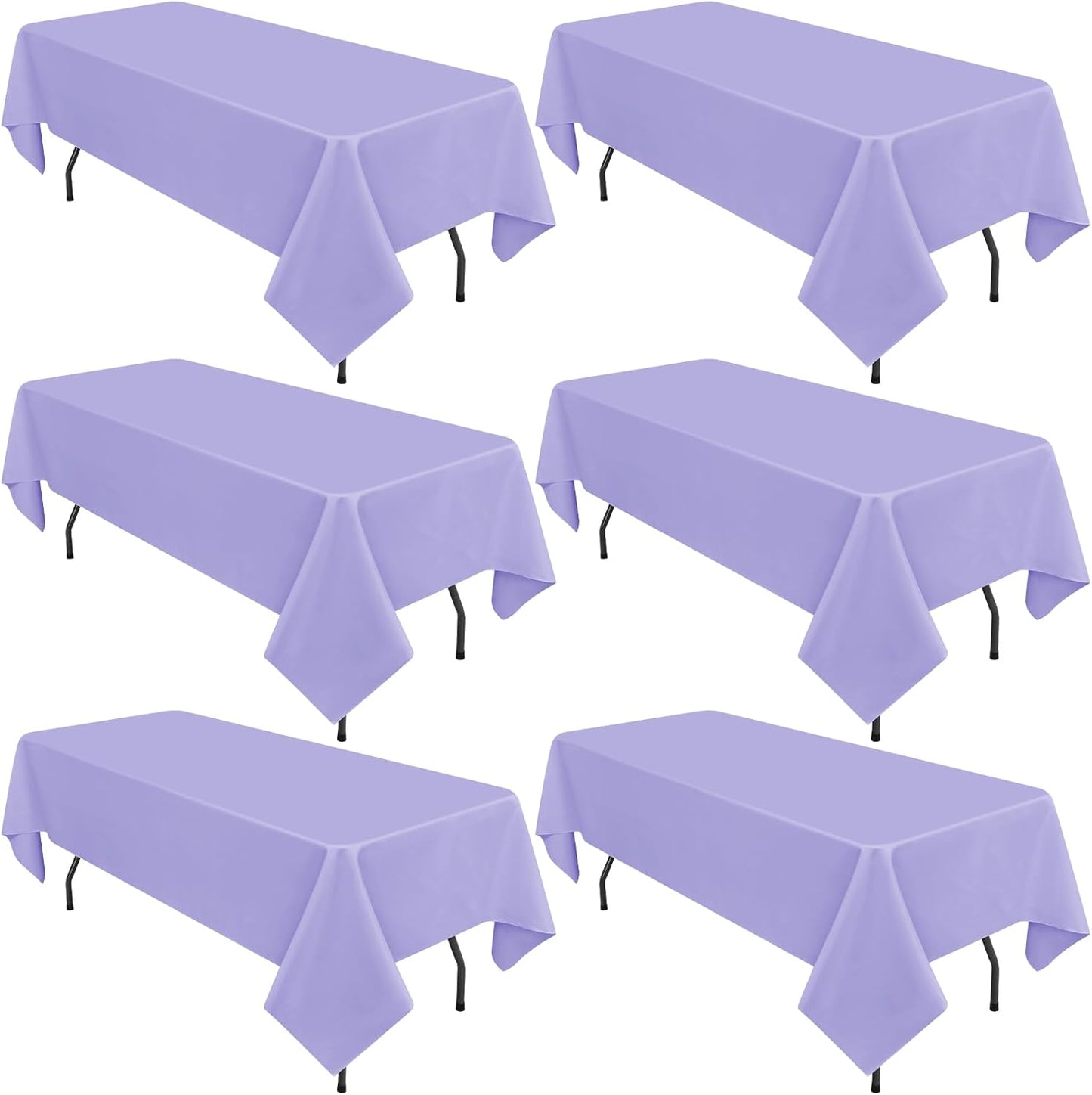 6 Pack Lavender Tablecloths for 8ft Rectangle Tables 60 x 126 Inch - Polyester Table Cover Stain and Wrinkle Resistant Washable Fabric Table Clothes for Wedding Party Banquet Reception Restaurant