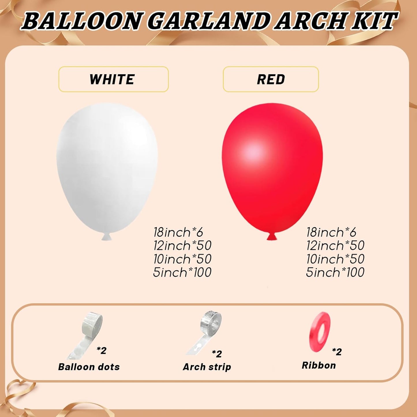 412Pcs Red and White Balloon Garland Arch kit, 18 12 10 5 Inch Different Size Red White Latex Balloons for Graduation Birthday Wedding Party Valentine's Day Decoration