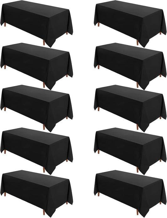 VidaFete Table Cloth 10 Pack 90 * 132inch Rectangle Tablecloth Polyester, Stain Wrinkle Resistant Polyester Dining Table Cover for Kitchen Dinning Party Wedding Rectangular Tabletop Decoration(Black)