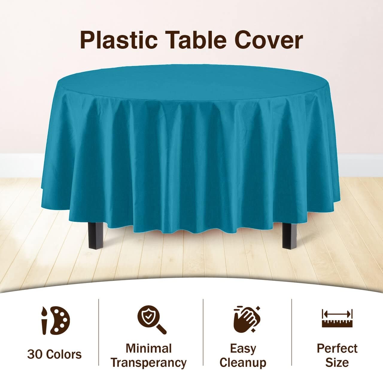 Party Solids Pack Of 12 Premium Plastic Tablecloth 84 Inch Round Table Cover - Turquoise