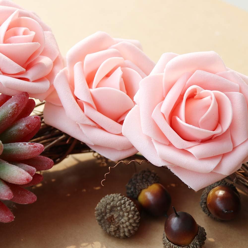 AmyHomie Artificial Flower 50pcs Real Looking Fake Roses w/Stem for DIY Wedding Bouquets Centerpieces Arrangements Party Baby Shower Home Decorations