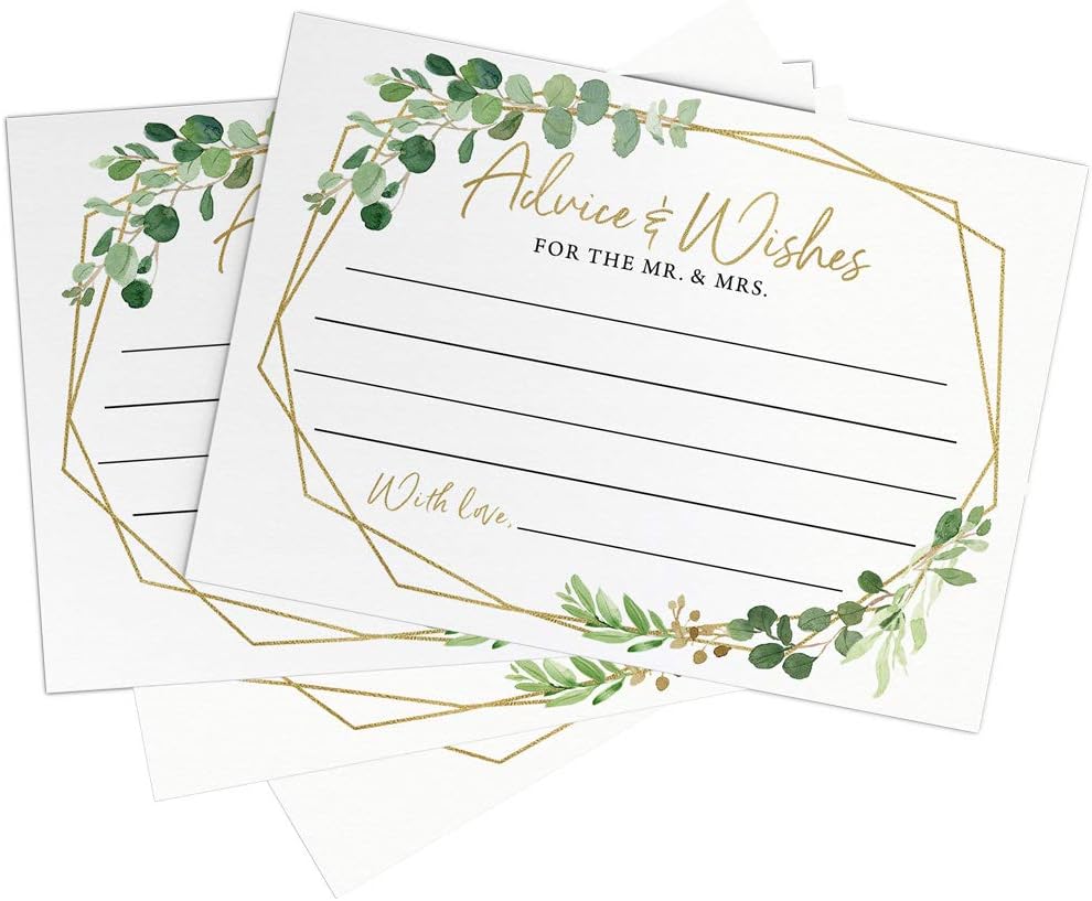 Printed Party Advice and Wishes for The Mr and Mrs – Wedding Advice Cards for Bridal Shower, Games and Favors for Guests, Botanical Greenery Decor, 50 Cards