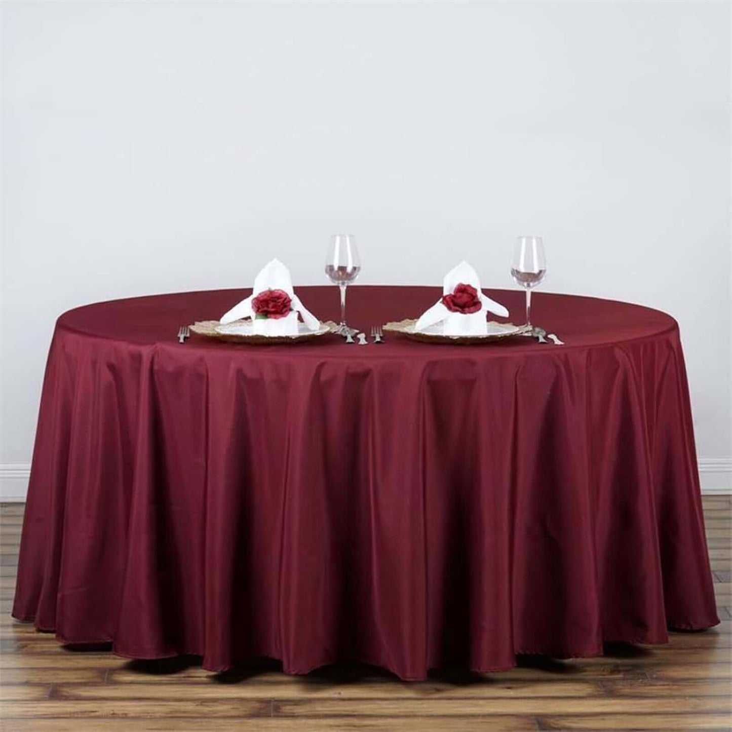Efavormart Round Tablecloth, 120 Inch Stain & Wrinkle Resistant Washable Table Cloth, Decorative Polyester Fabric Table Cover for Banquet, Wedding, Dining - Burgundy