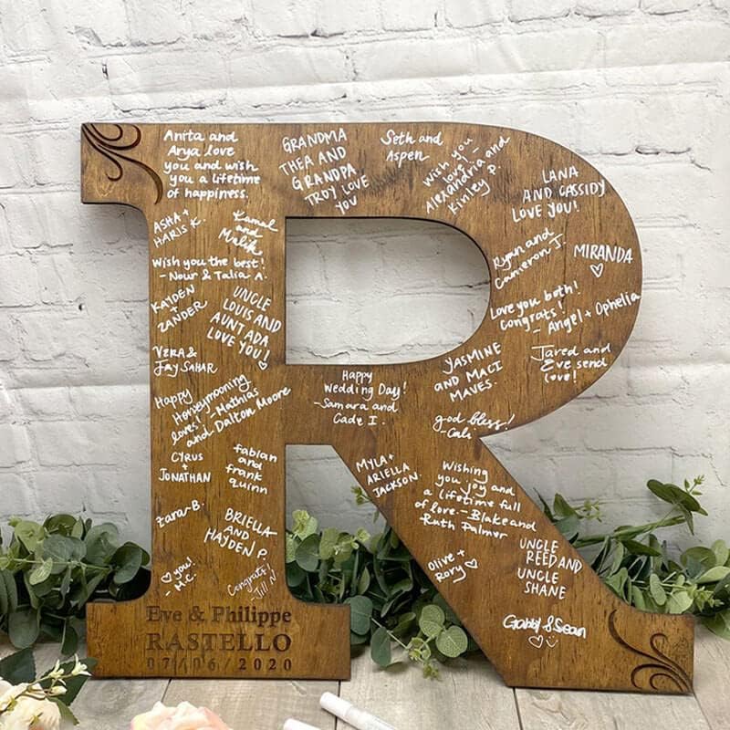Personalized Wedding Guest Book Sign Custom Letter Name Date Rustic Wedding Guest Book Alternative Unique Guest Book for Wedding Anniversary Decor (Style 6)