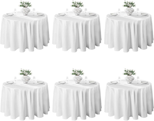 VidaFete 6 Pack 90inch Round Tablecloth Polyester Table Cloth，Stain Resistant and Wrinkle Polyester Dining Table Cover for Kitchen Dinning Party Wedding Rectangular Tabletop Buffet Decoration(White)