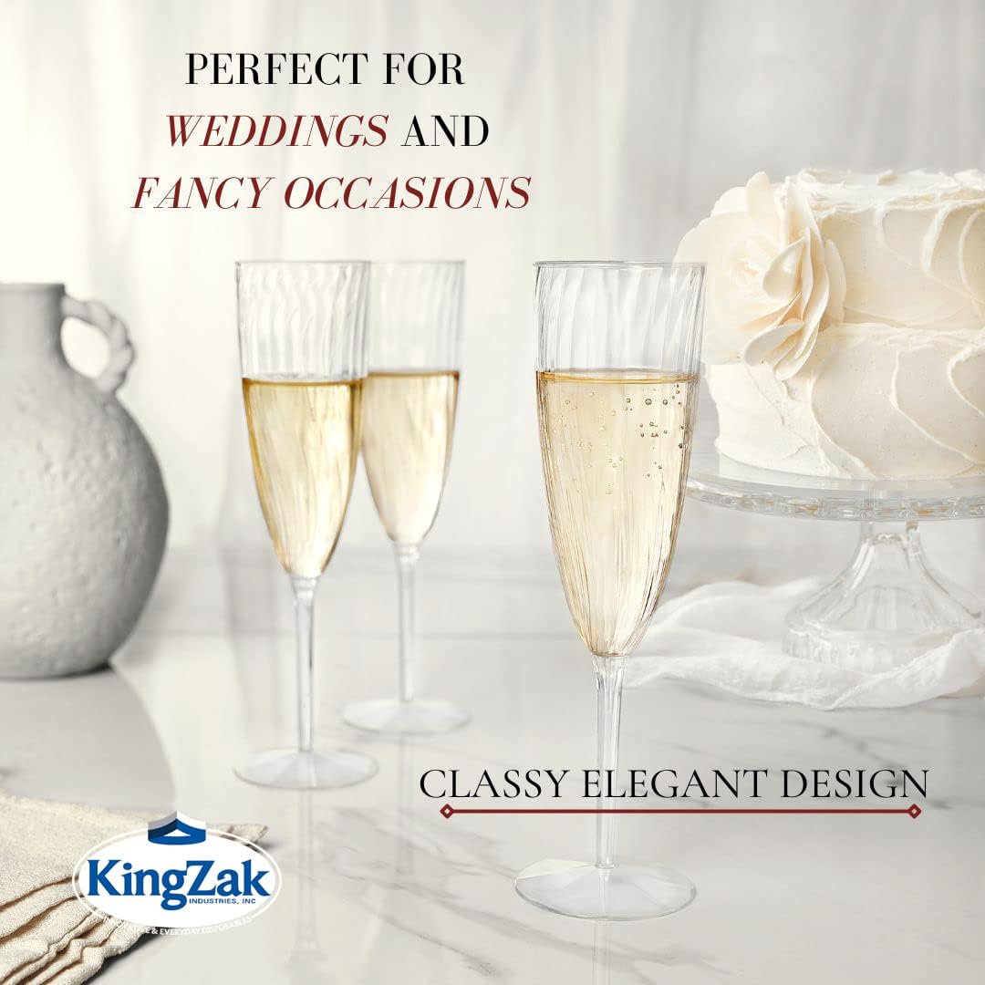 Lillian Tablesettings 96 Count Premium Champagne Flutes 6 oz. Clear Hard Plastic 1-Piece Disposable Glasses, Value Box