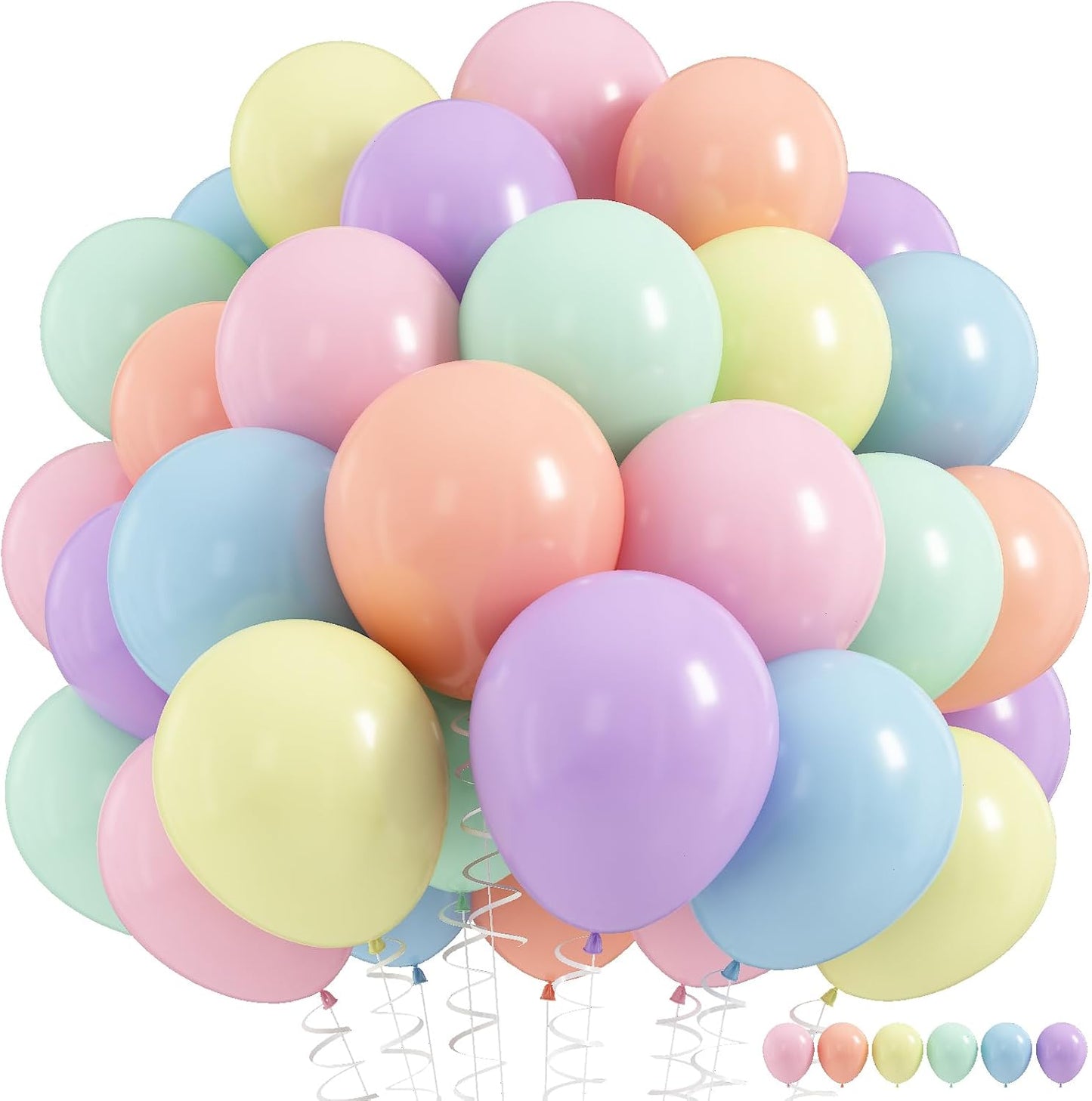 Pastel Rainbow Balloons, 60Pcs Colorful Macaron Pink Orange Yellow Green Blue Purple Balloons Birthday Decor, 12 Inch Multicolor Assorted Colors Latex Balloon for Wedding Baby Shower Party Decorations