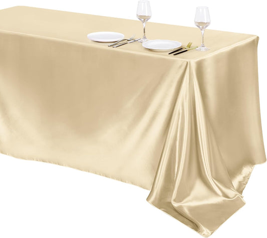 TURSTIN 1 Pack Champagne Satin Tablecloth 102 x 58 Inch Overlay Satin Table Cover Rectangle Bright Silk Tablecloth Smooth Fabric Table Decoration for Wedding Banquet Party Events