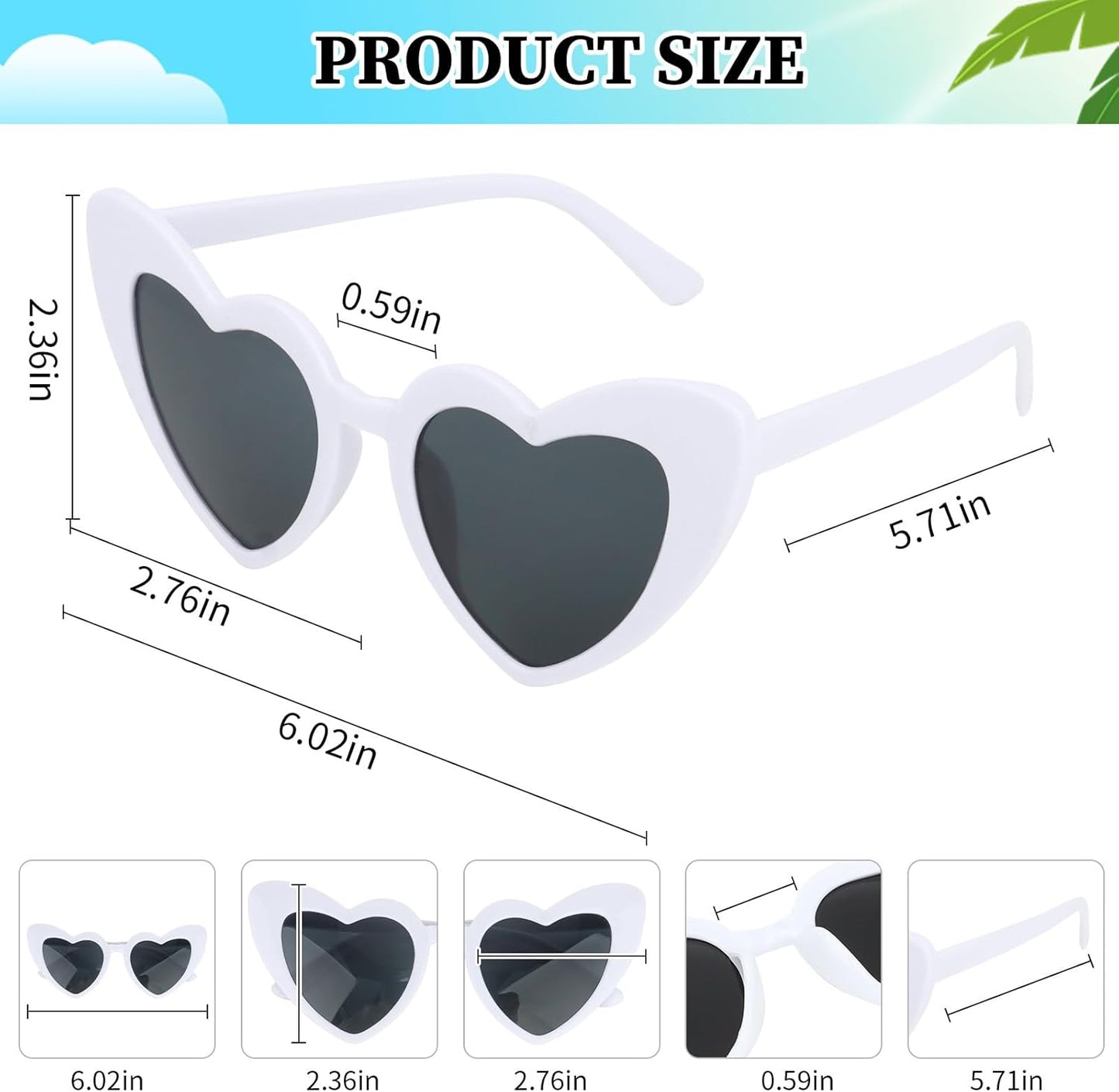 CIEHER Bachelorette Party Favors - White Black Heart Sunglasses for Bride Bridesmaid