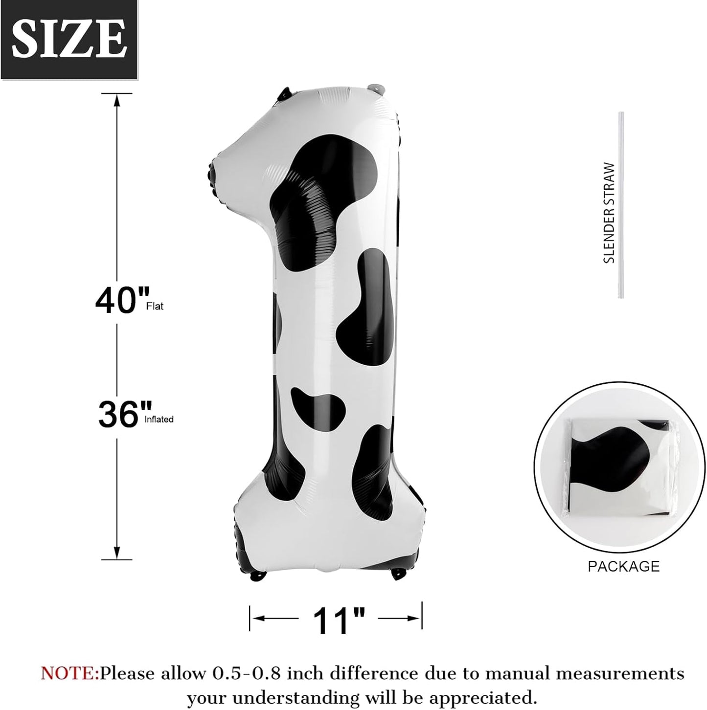 Cow Print Number Balloon Birthday Decorations, 40 inch Number balloon 0-9(Zero-Nine), Cow Balloon for Farm Birthday Party Supplies, Cow Themed birthday party Decorations (Number 1)