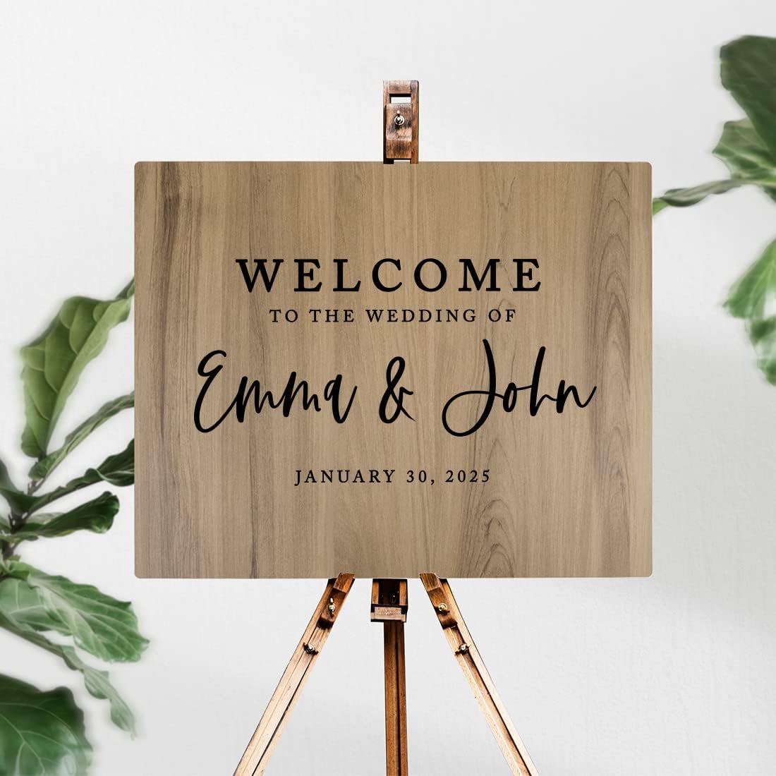 Andaz Press Large Wooden Welcome Sign for Wedding, Rustic Welcome Sign, 16" x 20" Custom Names & Date, Woodland Wedding Signage, English Oak MDF Wood Finish Wedding Reception Indoor Outdoor Signs
