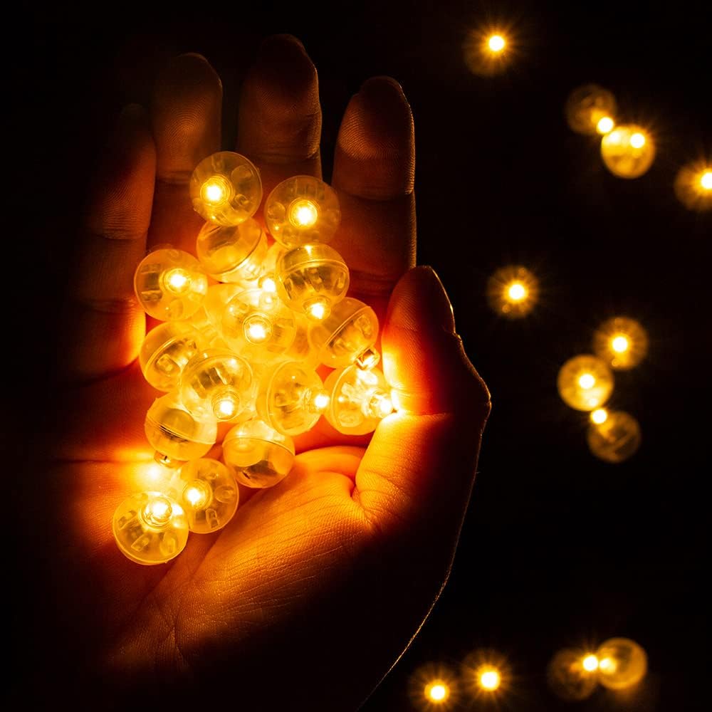 100pcs LED Orange Balloon Light Mini Tiny Led Lights, Small Round Led Ball Lamp for Paper Lantern Balloon Indoor Outdoor Party Event Fun Birthday Party Wedding Decoration Supplies