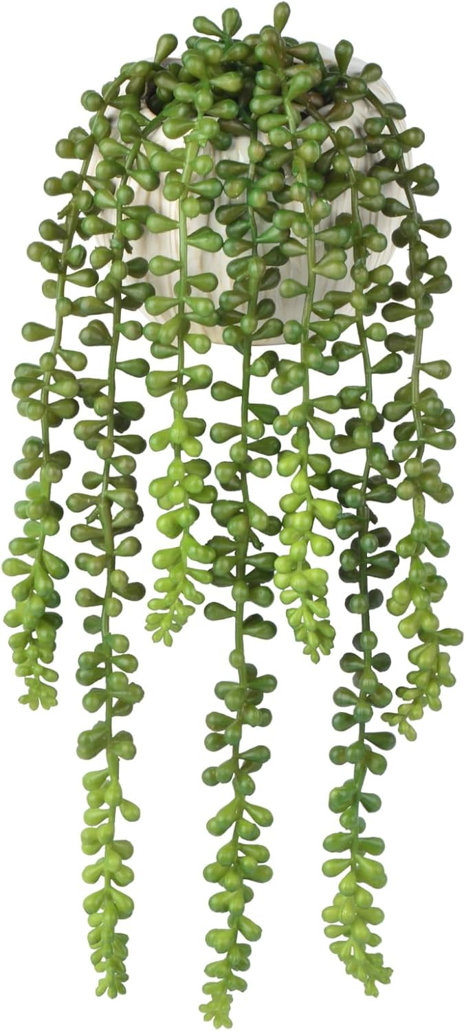 Succulents Plants Artificial, Small String of Pearls with Ceramic Pot Artificial Faux String of Pearls Suitable for Home Garden Decor, Wall Decoration