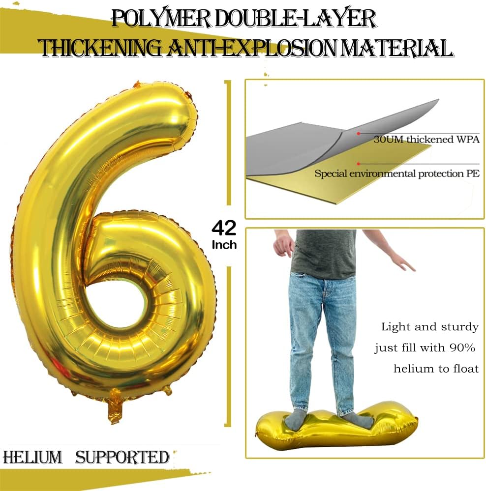 GOER Number 60 Balloons for 60th Birthday Party Decorations,42 Inch Jumbo Foil Helium Balloons for 60th Anniversary (Gold)