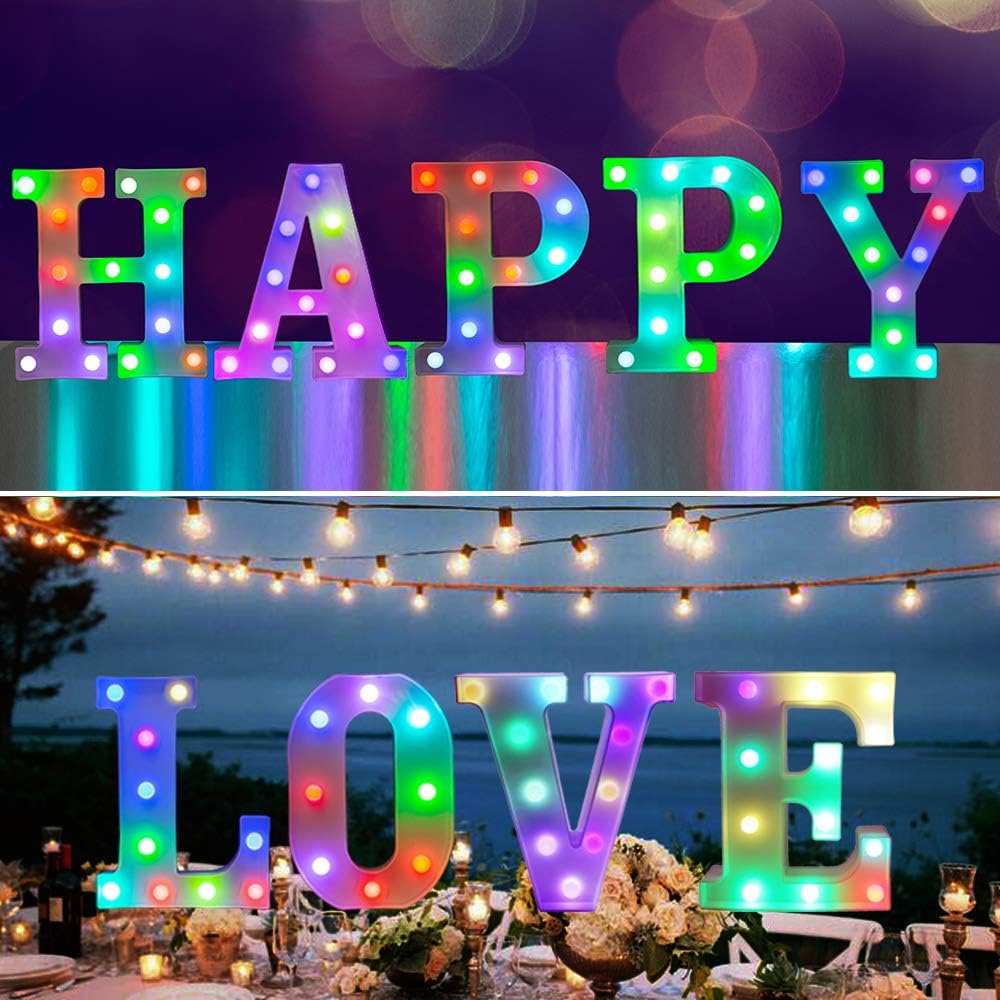 Pooqla Colorful LED Marquee Letter Lights with Remote – Light Up Marquee Signs – Party Bar Letters with Lights Decorations for The Home - Multicolor R