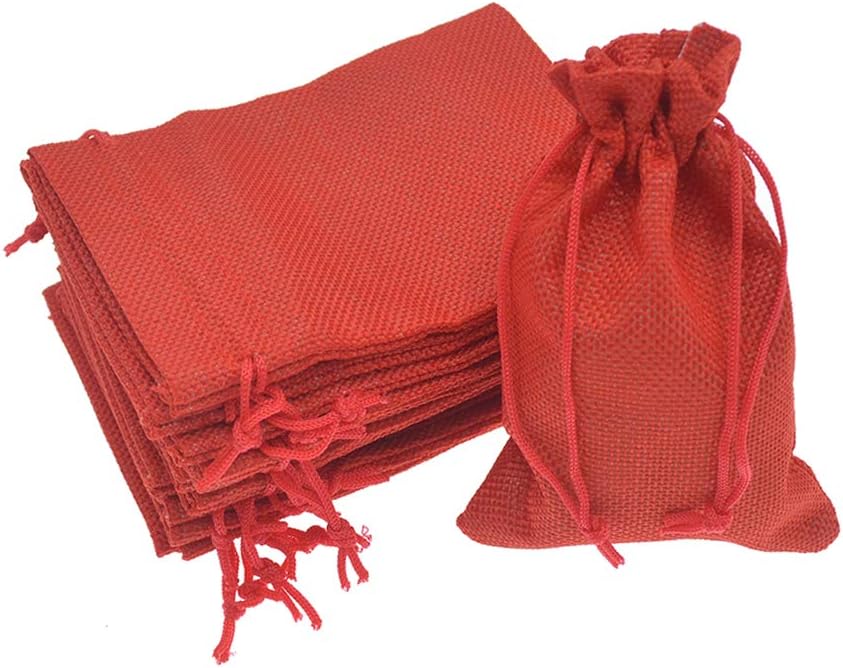 20pcs Burlap Gift Bags 5x7, Red Linen Drawstring Bags Christmas Wedding Party Favor Bags Jewelry Candy Pouches
