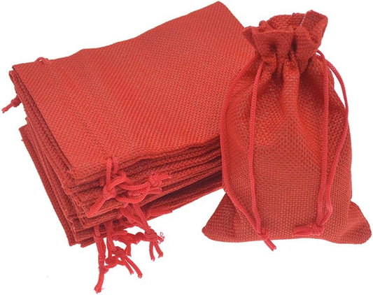 20pcs Burlap Gift Bags 5x7, Red Linen Drawstring Bags Christmas Wedding Party Favor Bags Jewelry Candy Pouches