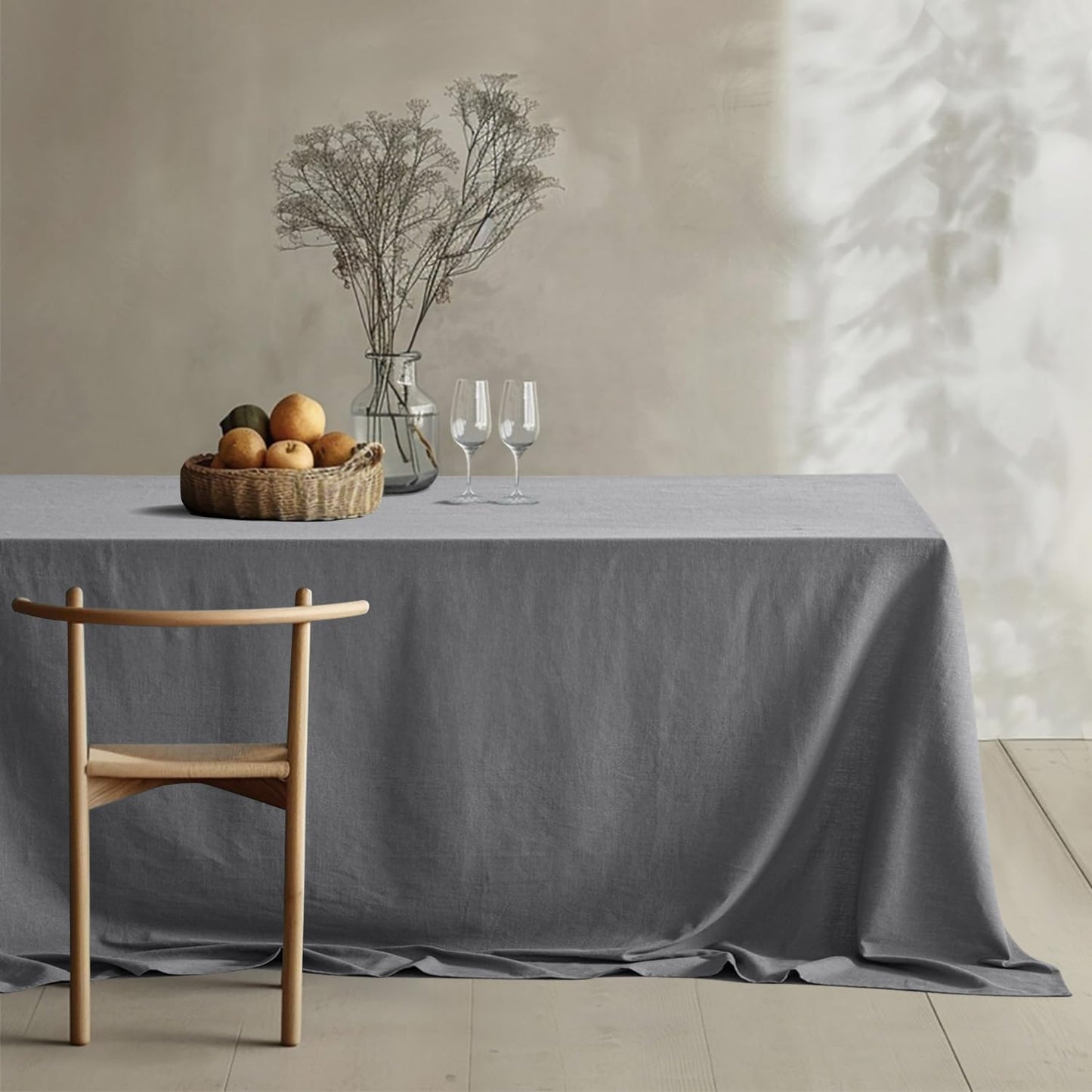 MIULEE Linen Cotton Blend Tablecloth Rectangle, Luxury Waterproof Stain Resistant Durable Farmhouse Oblong Table Cloth for Dining Party Christmas Weddings Birthday, 52 x 70 inch, Light Grey