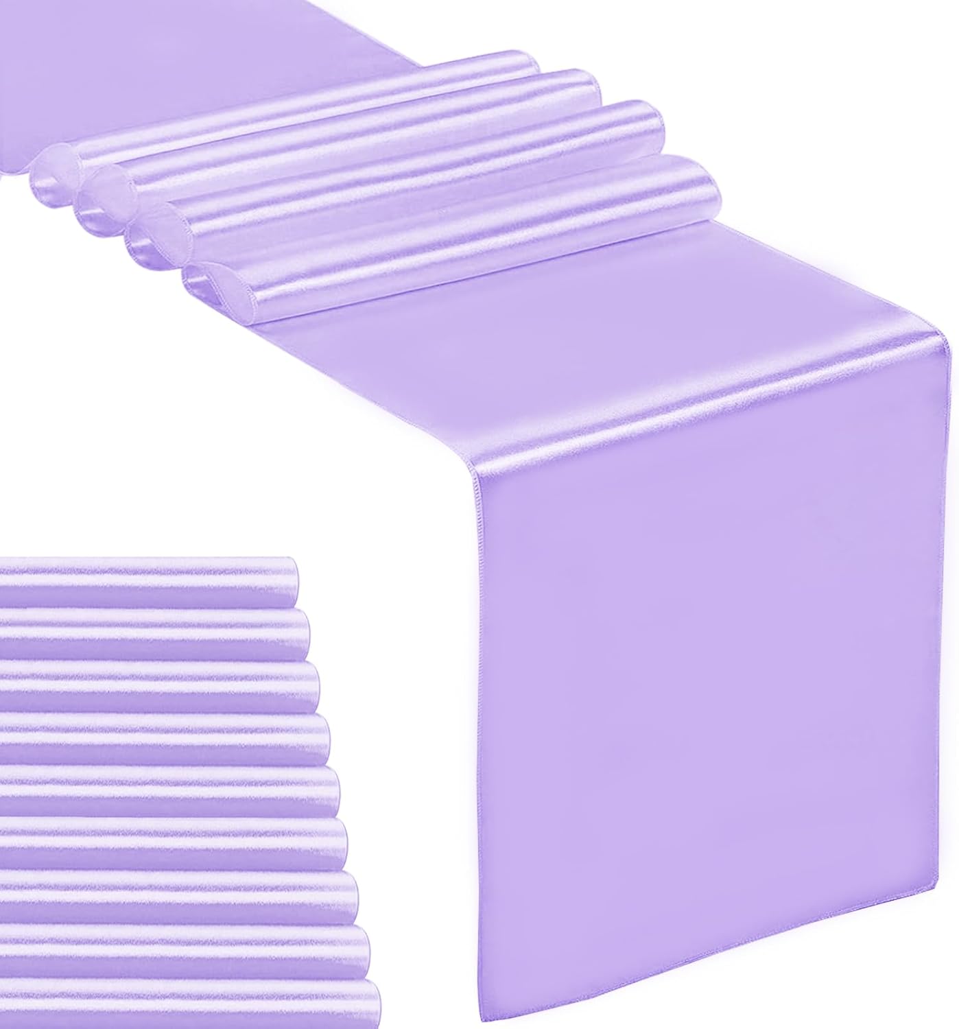10-Pack Satin Table Runner Lavender 12 x 108 inches Long, Table Runners for Wedding, Birthday Parties, Banquets Decorations（10 Pack, 12x108 Inch, Lavender）