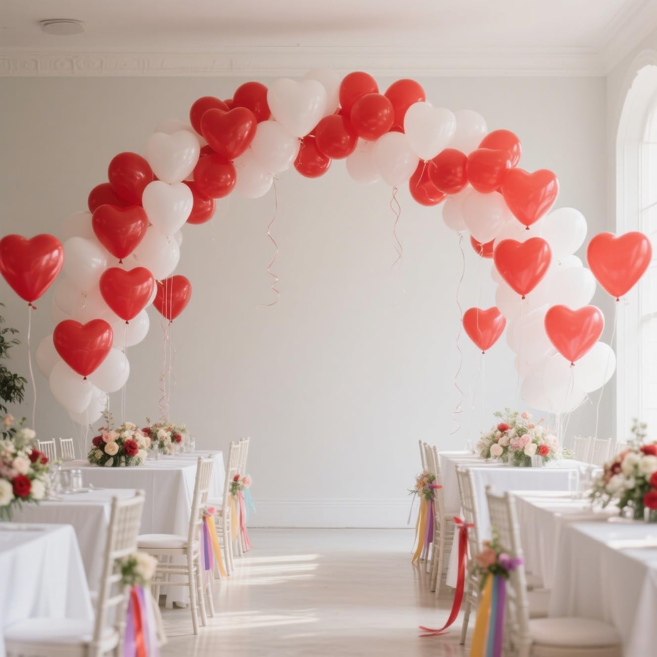 Red and White Heart Balloons - 50 Pcs Heart Shaped Balloons for Romantic Decoration, Wedding, Anniversary, Engagement, Birthday Party, Love Events