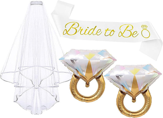 4PCS Bride To Be Sash and Veil, Blue Sash and Bachelorette Veils Accessories for Bridal Shower Engagement Wedding