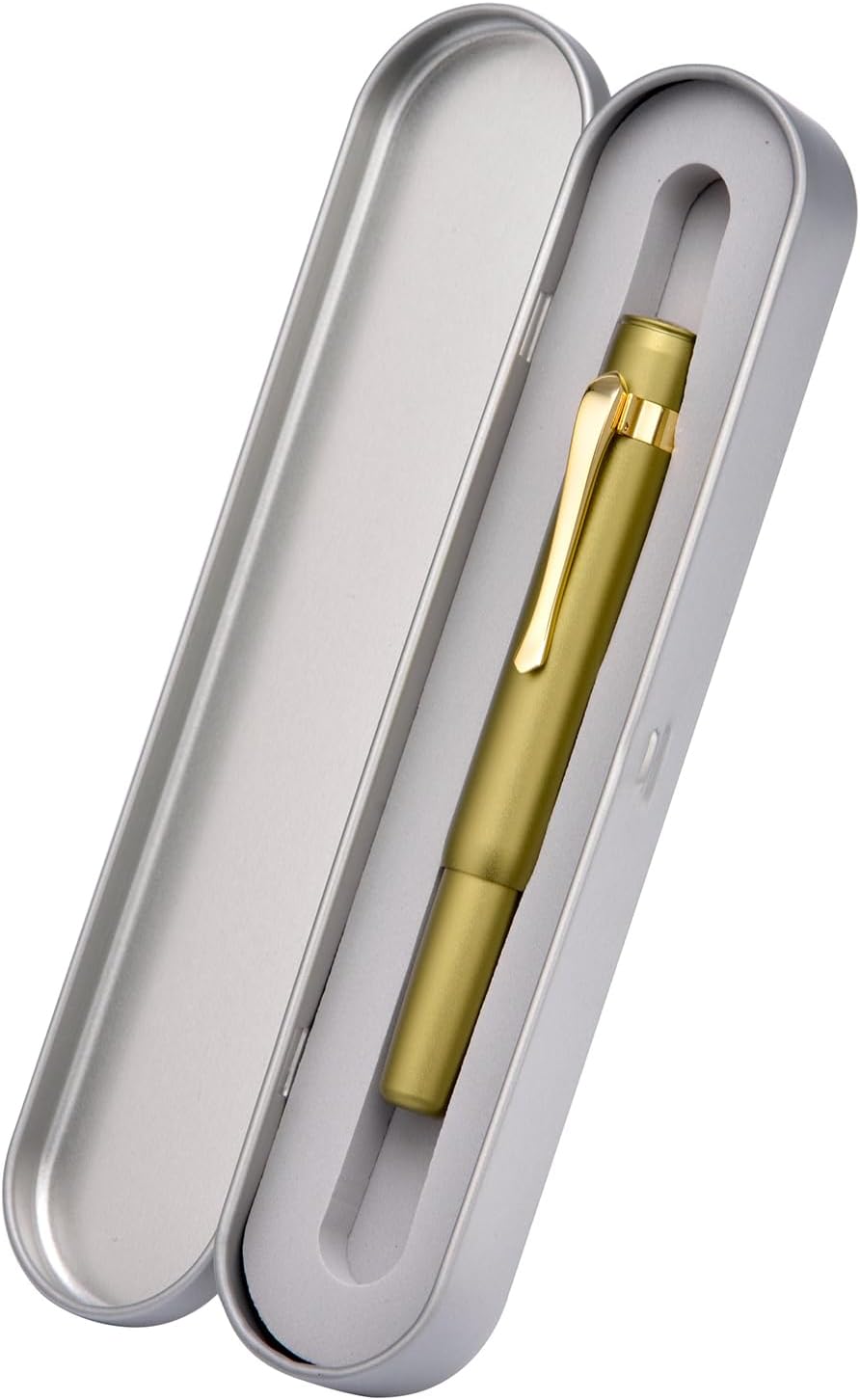 HONG DIAN M2 Black Forest Mini Fountain Pen, Medium Nib & Sleek Shape Aluminium Short Pocket Travel Pen (Olive Green)