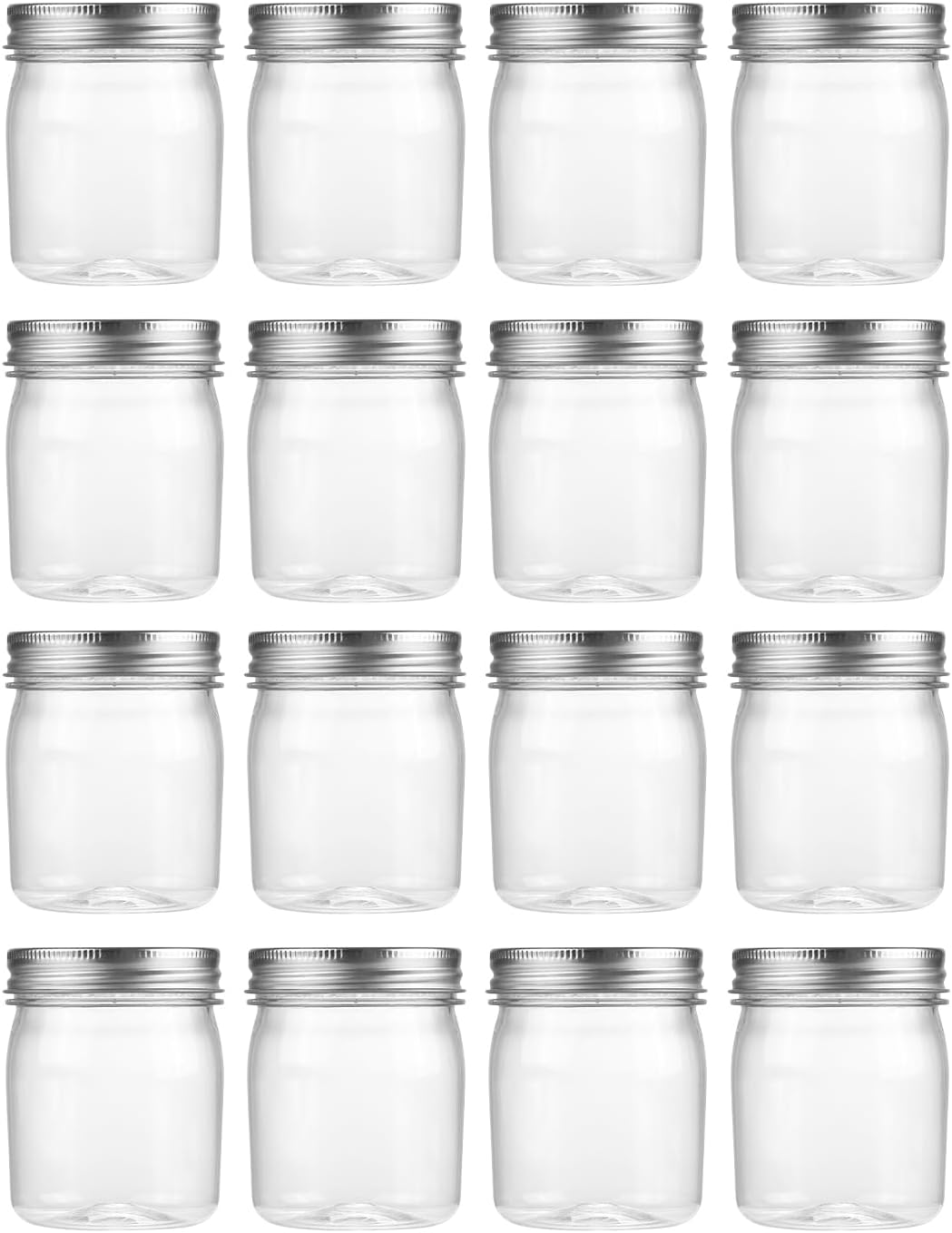 novelinks 8 oz Clear Plastic Jars with Screw-On Lids - BPA-Free Refillable Storage Containers for Slime, Spices, Crafts, Kitchen & Home Organization (16 Pack,Silver)