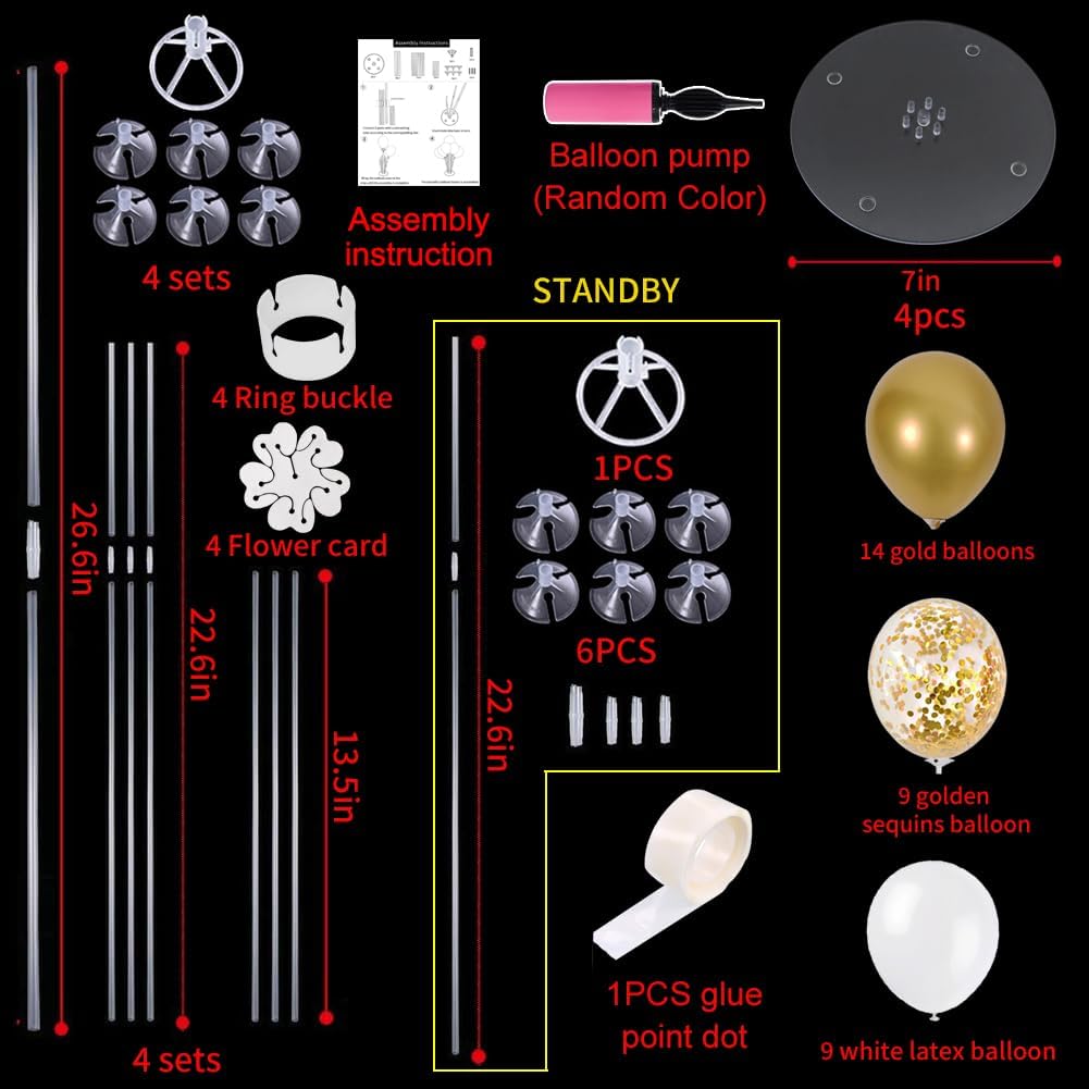 TONIFUL 4 White Gold Party Decorations Balloon Stand Centerpiece Table Decorations for Birthday Graduation Wedding Anniversary Engagement Bridal Shower New Years 2025