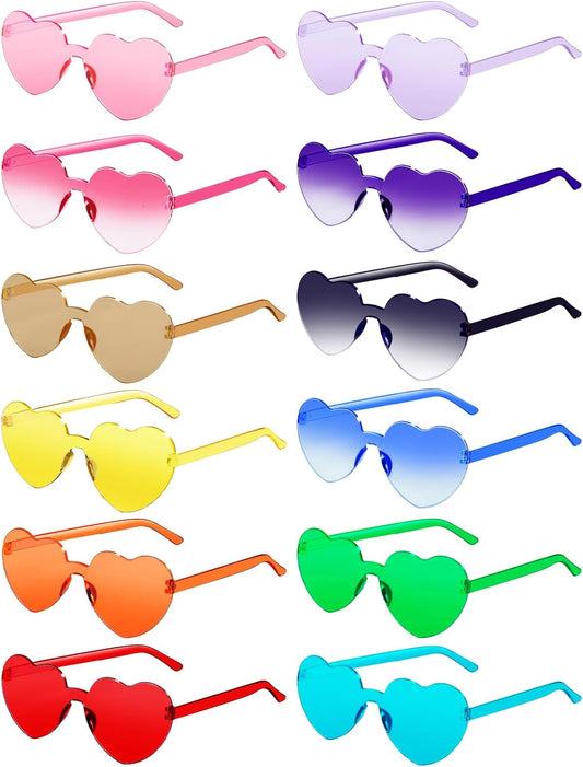 12 Pairs Heart Shaped Sunglasses for Women Colorful Glasses Fun Trendy Transparent Heart Sunglasses Party Favor (Mixed Colors)