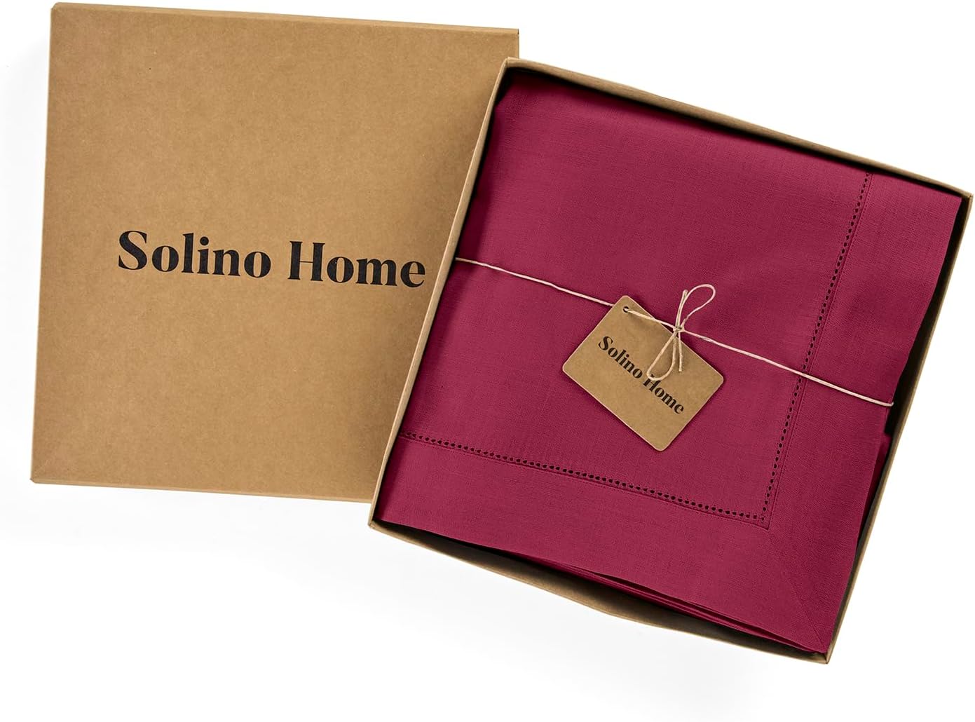 Solino Home Linen Beet Tablecloth 60 x 132 Inch - Classic Hemstitch, 100% Pure Linen Rectangular Tablecloth - Machine Washable Table Cloth for Fall, Autumn, Thanksgiving