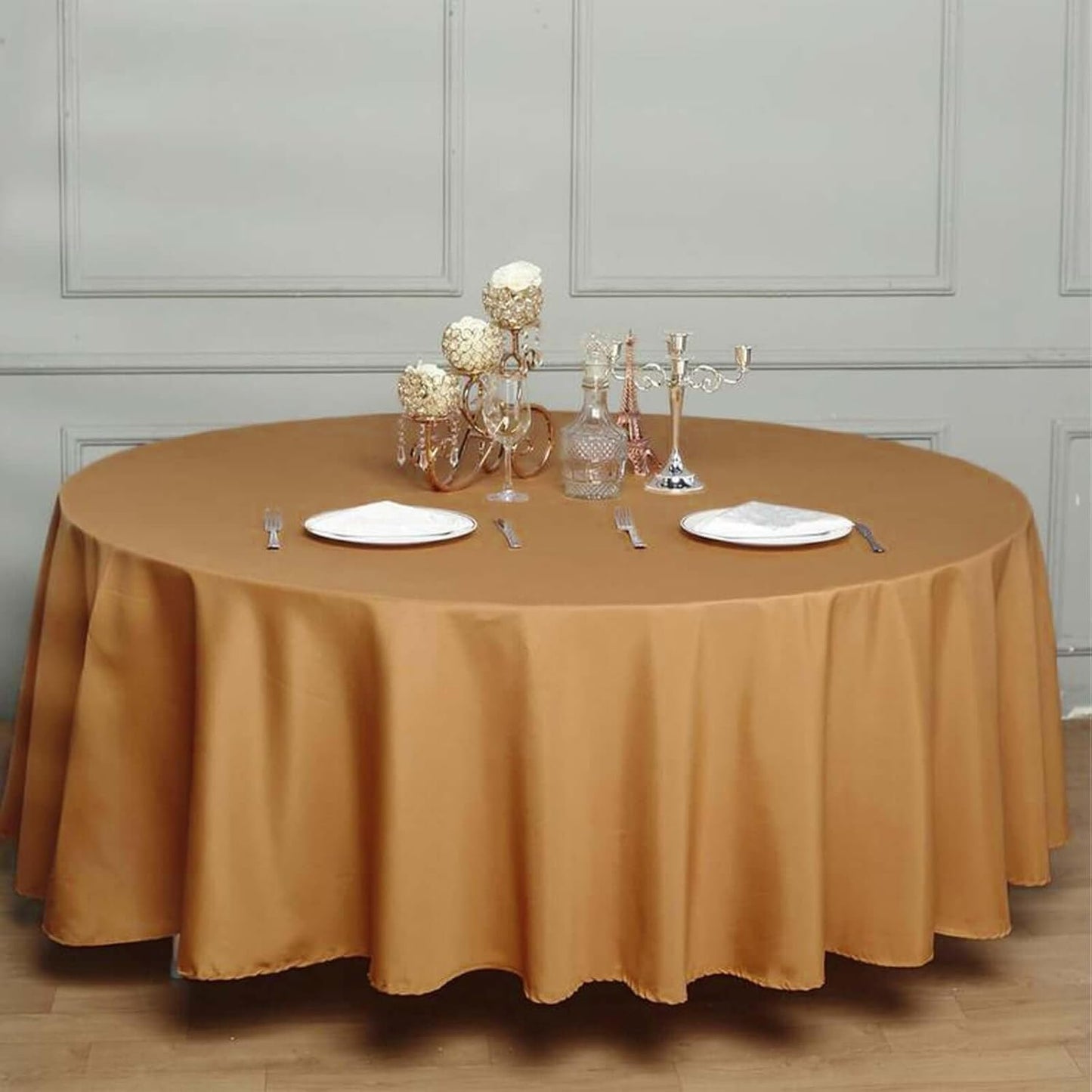 Efavormart Round Tablecloth, 108 Inch Stain & Wrinkle Resistant Washable Table Cloth, Decorative Polyester Fabric Table Cover for Banquet, Wedding, Dining- Gold