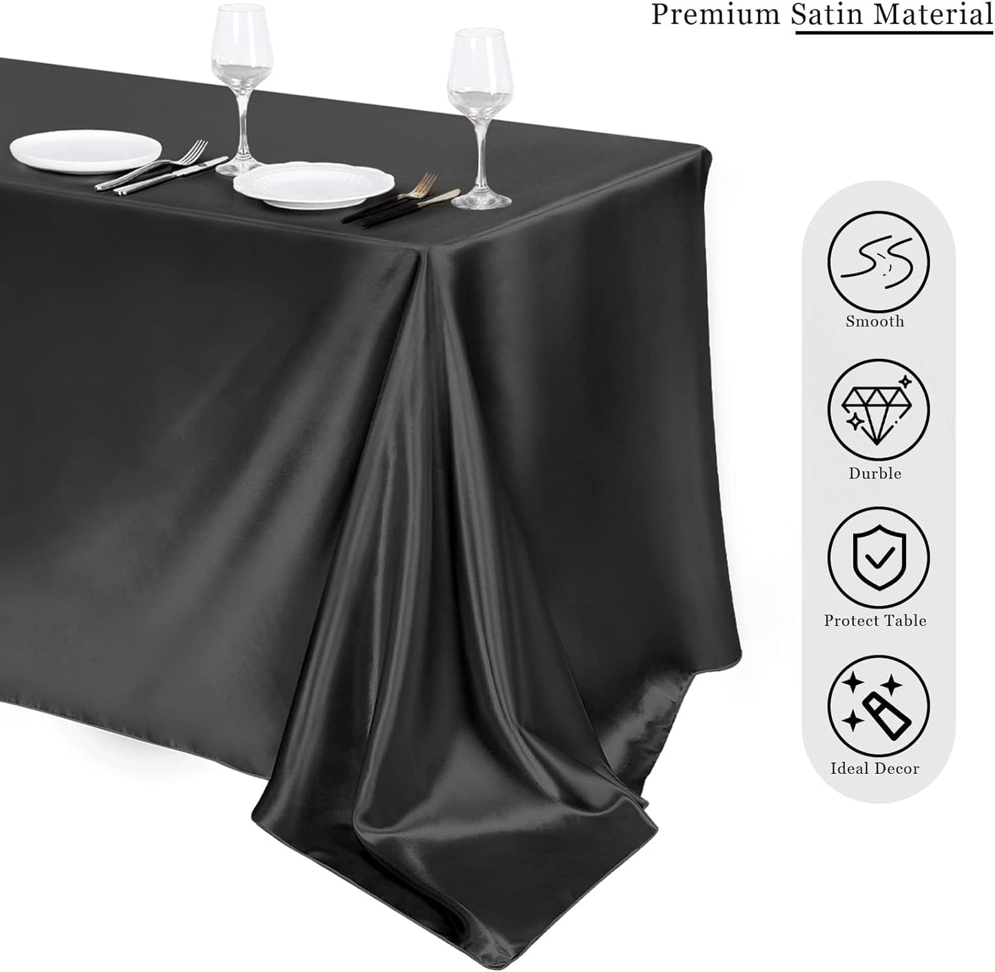 TURSTIN 4 Packs Black Satin Tablecloth 102 x 58 Inch Overlay Satin Table Cover Rectangle Bright Silk Tablecloth Smooth Fabric Table Decoration for Wedding Banquet Party Events