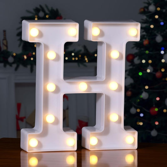 Foaky LED Letter Lights Sign Marquee Light Up Letters Sign for Night Light Wedding/Birthday Party Battery Powered Christmas Lamp Home Bar Decoration(H)