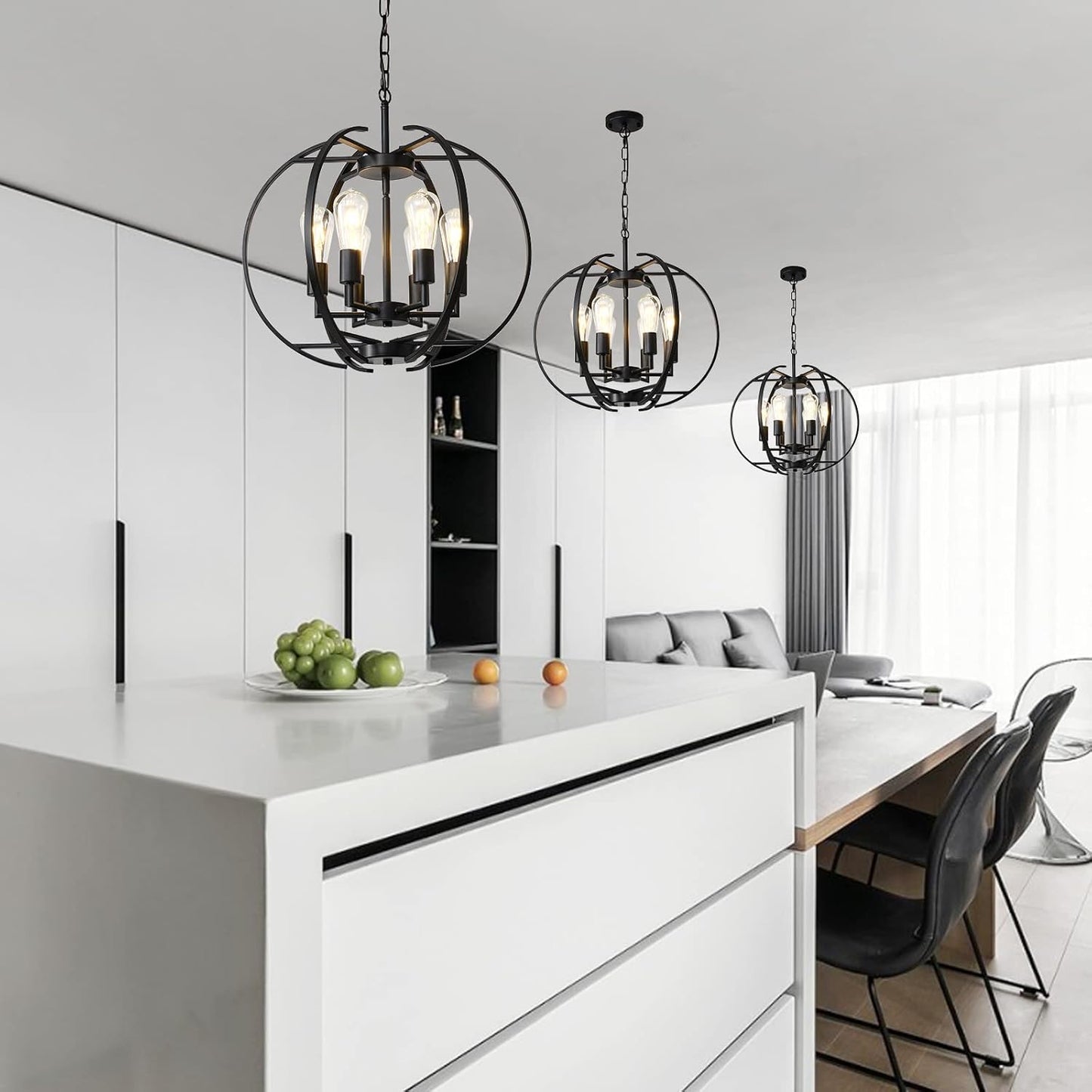 Pendant Lights Globe Black Chandeliers Lighting, Hallway Light Fixtures Ceiling Adjustable Hanging 6 Light for Kitchen, Dining Room, Living Room, Bedroom