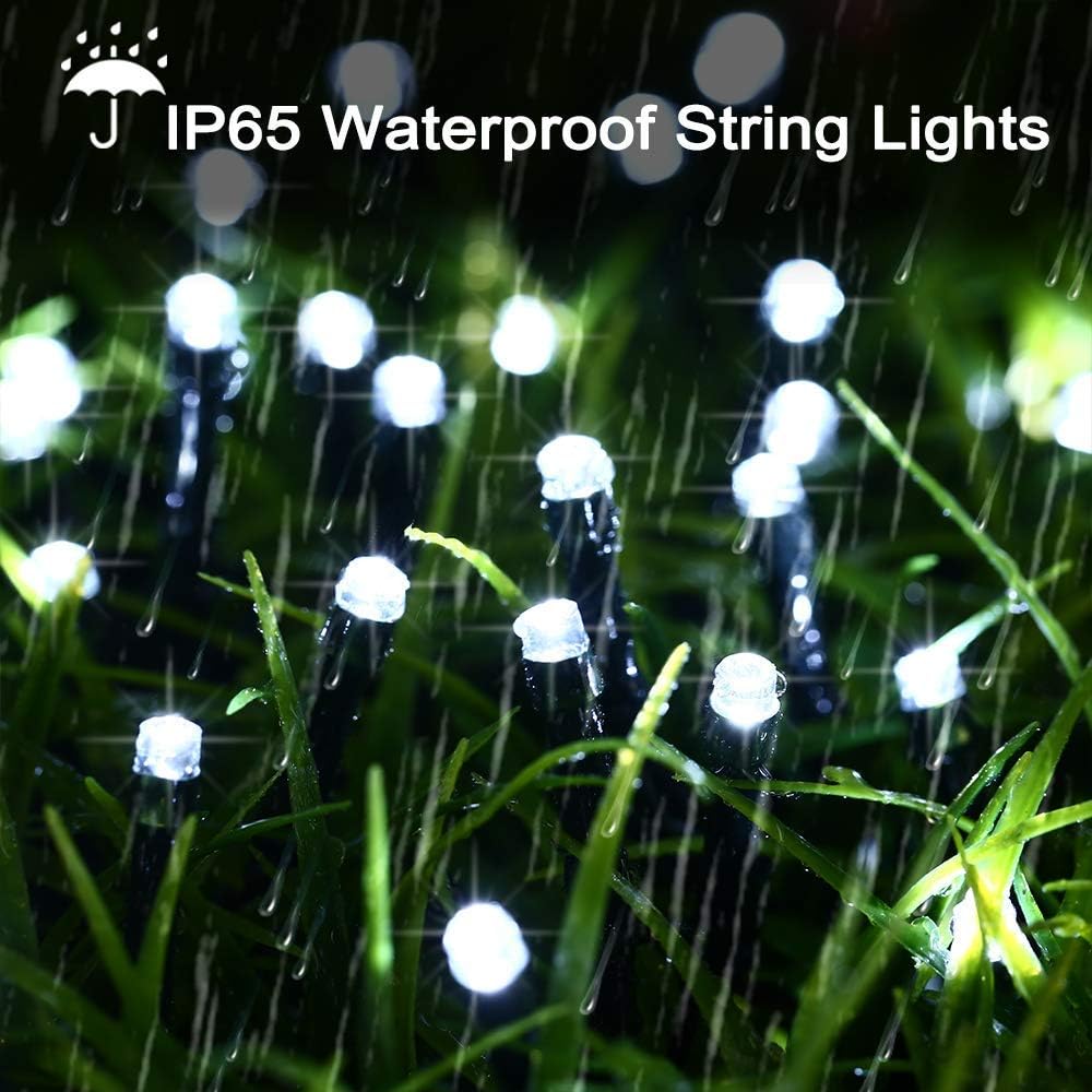 Toodour Solar Christmas Lights, 121ft 350 LED 8 Modes Outdoor Christmas String Lights, Waterproof Solar String Light for Xmas Tree, Fence, Holiday, Party, Balcony, Outdoo Xmas Decorations - White