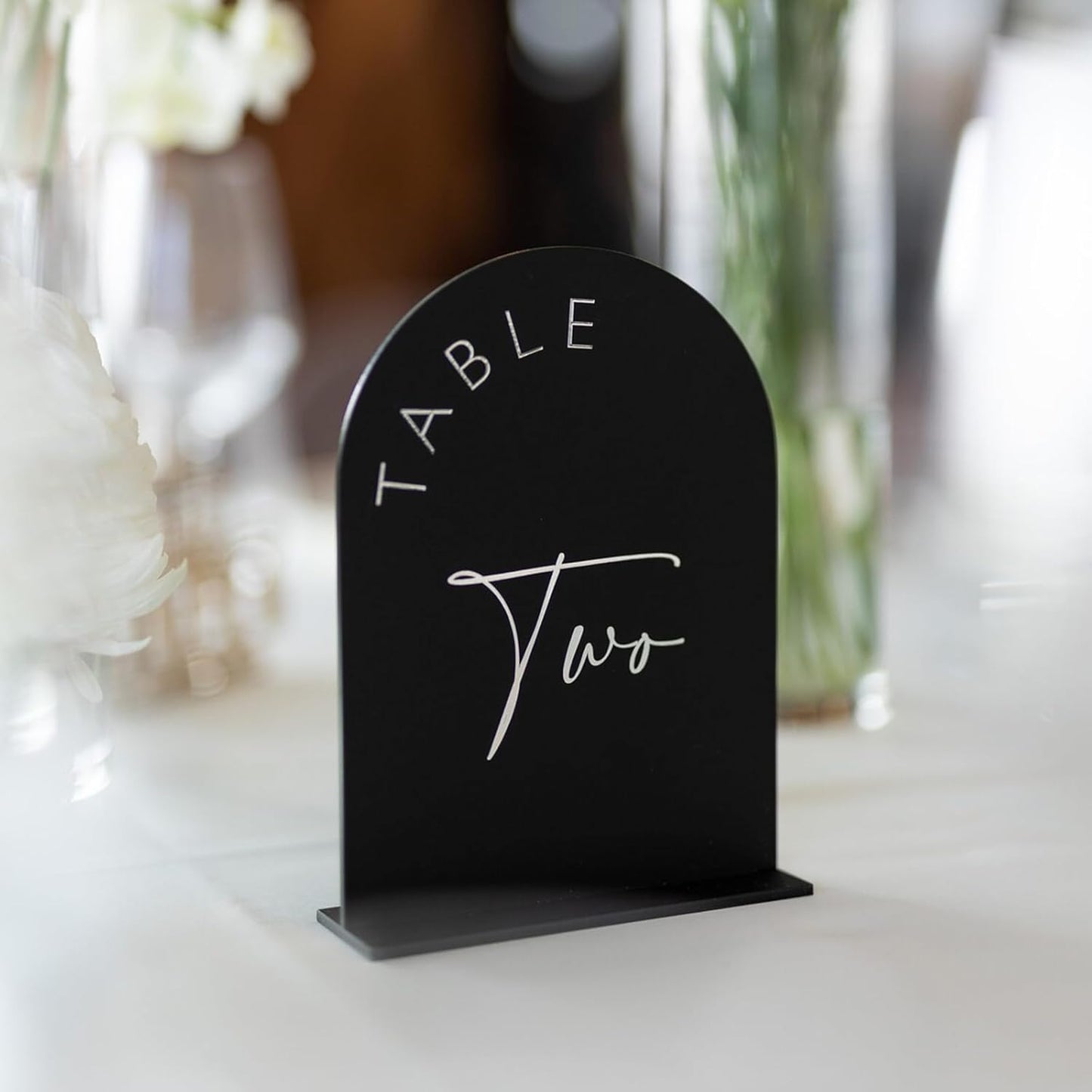 Black Arched Wedding Table Numbers 1-20 with Stands, 5x7 Inch Black Acrylic Arch Sign with Holder, Arch Acrylic Table Numbers for Wedding Reception (1-20, 5"x7")