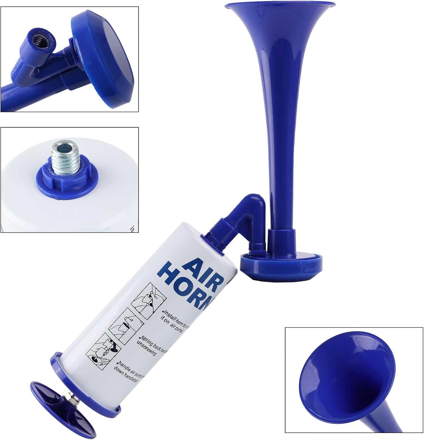 Pump Air Horn for Safety Airhorns Horn Loud Hand-held Air Horn for Boat Aluminum+ABS Loud Noise Makers for Sporting Events Graduation Parties Aggressive Animals etc. (Handheld Air horn blue)