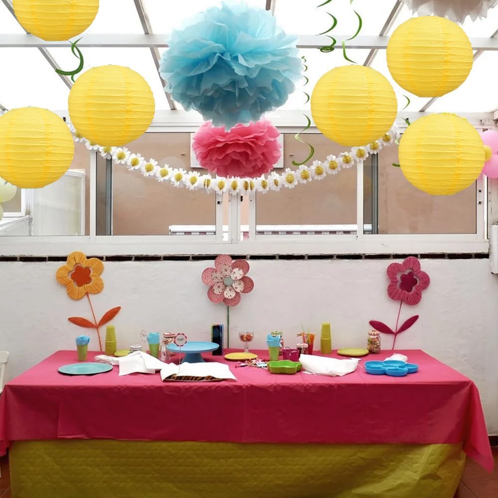 BEISHIDA 8-Inch Yellow Round Paper Lanterns Decorative Hanging Asia Chinese Japanese Paper Lanterns Lamp for Birthday Halloween Wedding Baby Bridal Shower Fall Home Decor Party Decoration（6 Packs）