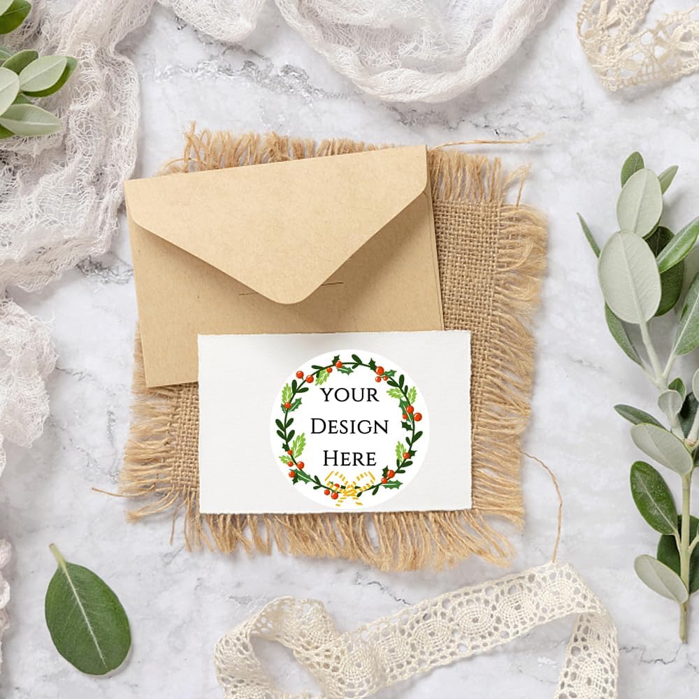 100-1000pcs Custom Stickers Merry Christmas Stickers Personalized Labels Adhesive Xmas Decorative Envelope Seals Stickers for Cards Gift Boxes(Round Kraft-7)