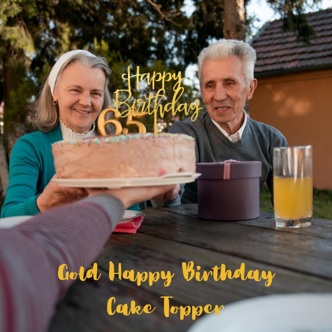 Premium Acrylic Happy Birthday Cake Topper Gold, Mirror Finish, 6x6 Inches, 2.5mm Thick, Handmade Decorative Party Celebration Topper with Protective Film Perfect Keepsake