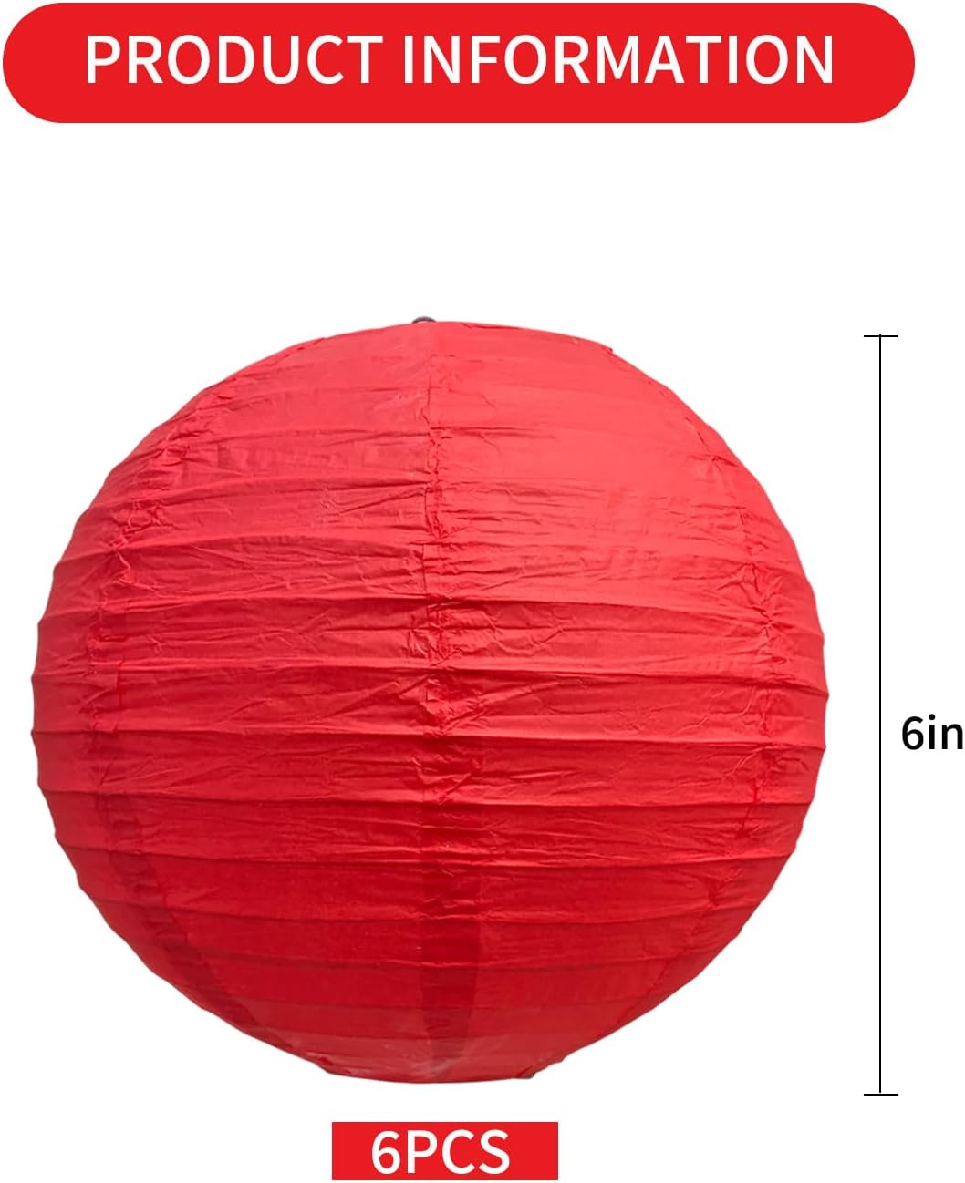 BEISHIDA 6-Inch Red Round Paper Lanterns Decorative Hanging Asia Chinese Japanese Paper Lanterns Lamp for Birthday Wedding Baby Bridal Shower Christmas Home Decor Party Decoration（6 Packs）