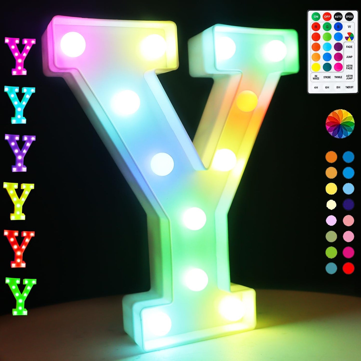 Light Up Colorful LED Marquee Letter lights, 18 Colors Changing Alphabet Letters Sign with Remote Timer for Night Light Girls Bedroom Wedding Birthday Party Lamp Christmas Home Bar Decor- Colorful Y