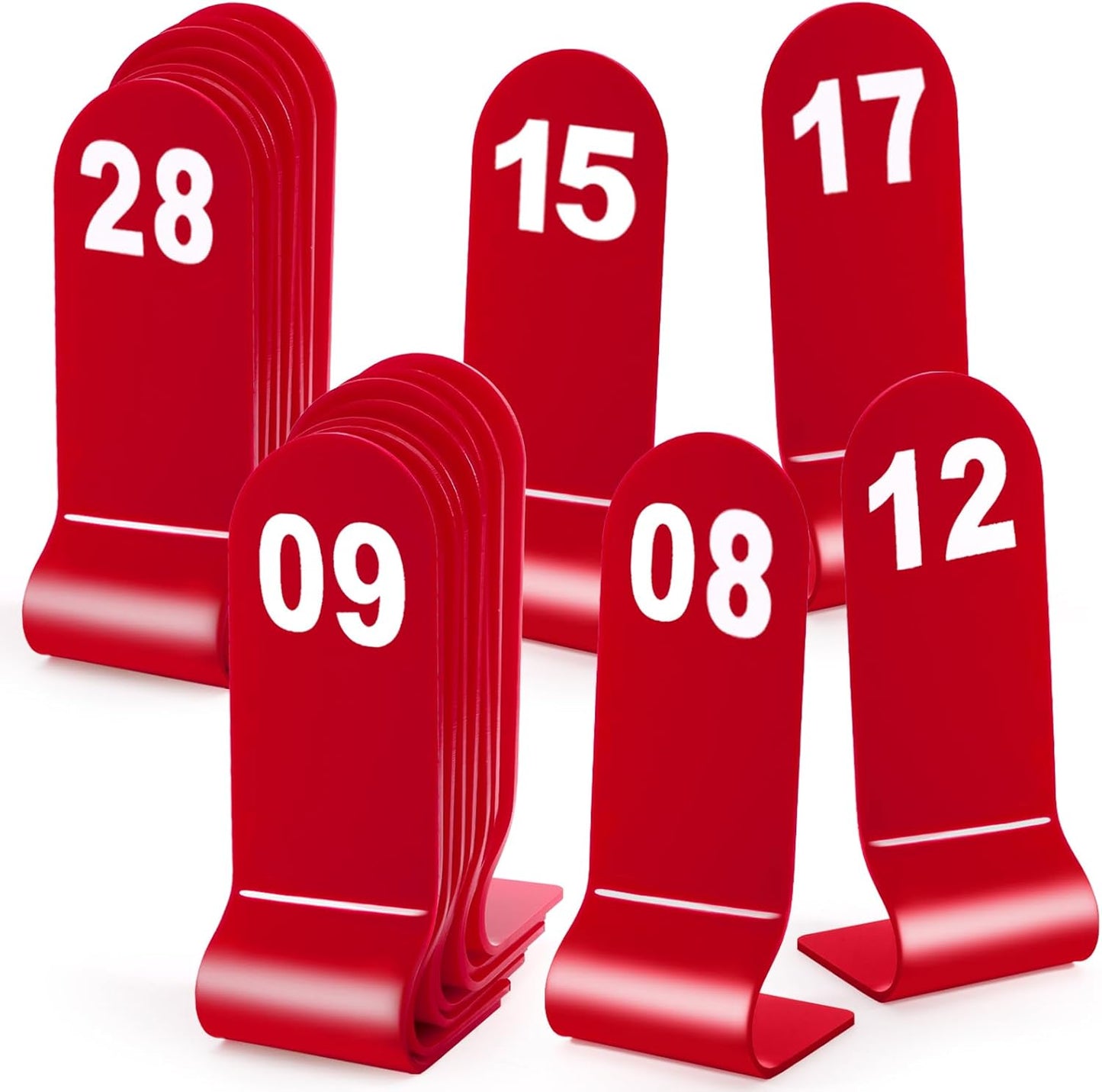 Okllen 1-30 Table Numbers Red, Restaurant Acrylic Order Numbers, Double Sided Table Number Card Signs for Wedding Party Seating Cafes Banquet