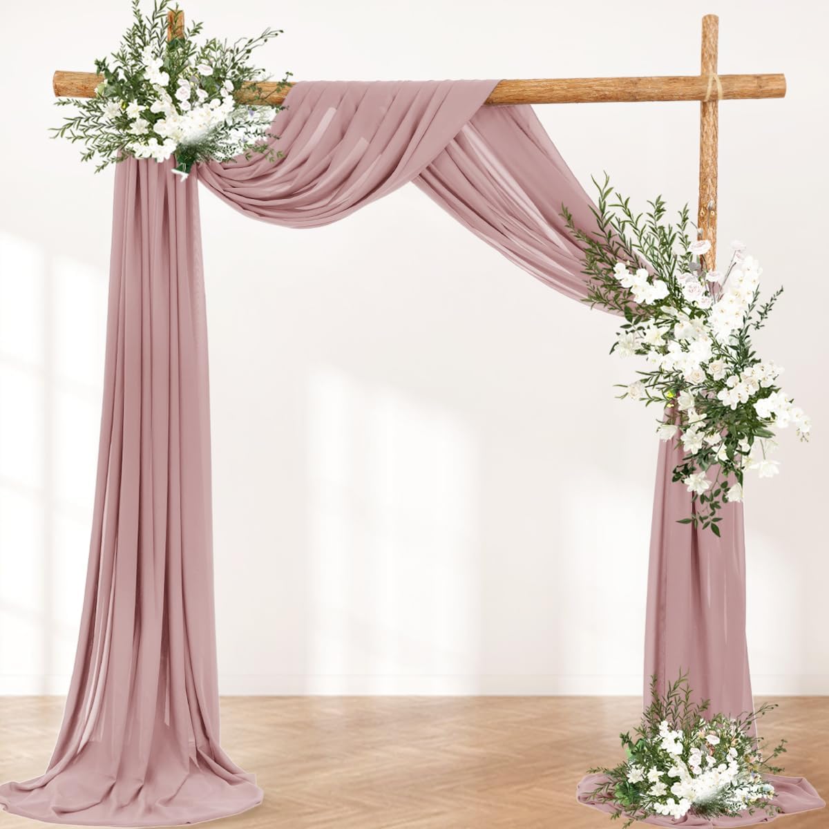 Wedding Arch Draping Fabric 1 Panel 30'' x 18FT Dusty Rose Sheer Chiffon Arch Drapery for Photo Booth Bridal Shower Baby Shower Church Decor Newborn Photography Christening Outdoor Party