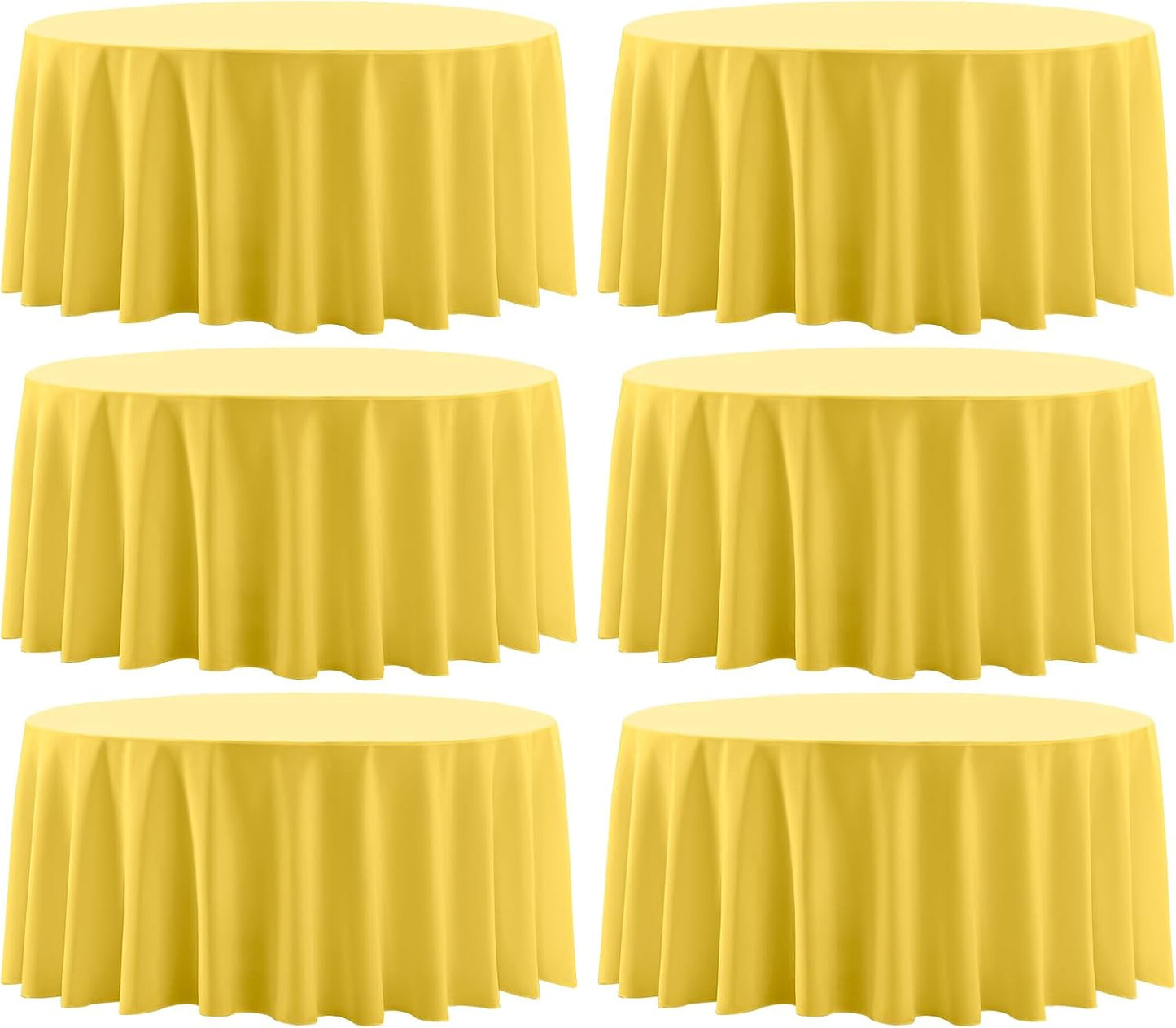 Round Tablecloth 120 Inch 6 Pack Yellow Tablecloths Washable Decorative Linen Polyester Table Clothes Cover for Dining Table Banquets Buffet Parties and Wedding