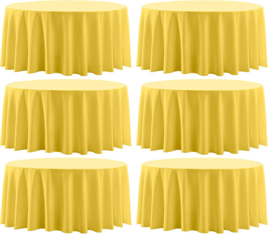 Round Tablecloth 120 Inch 6 Pack Yellow Tablecloths Washable Decorative Linen Polyester Table Clothes Cover for Dining Table Banquets Buffet Parties and Wedding