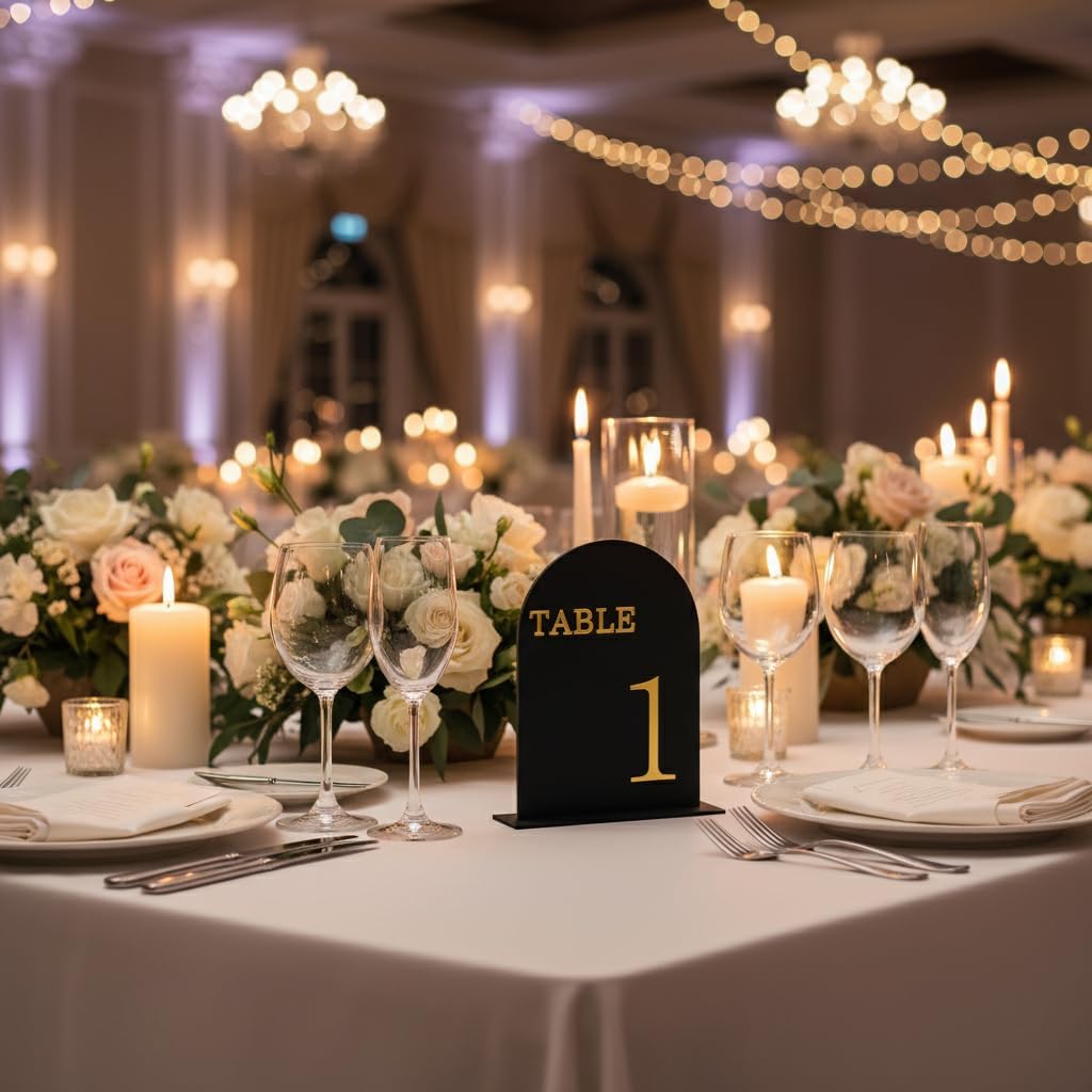 Arch Wedding Table Numbers 1-15 with Stands, 5" X 7" Double Sided Acrylic Wedding Sign Holders, Durable Non-Fading Table Number for Wedding Reception, Events, and Centerpieces